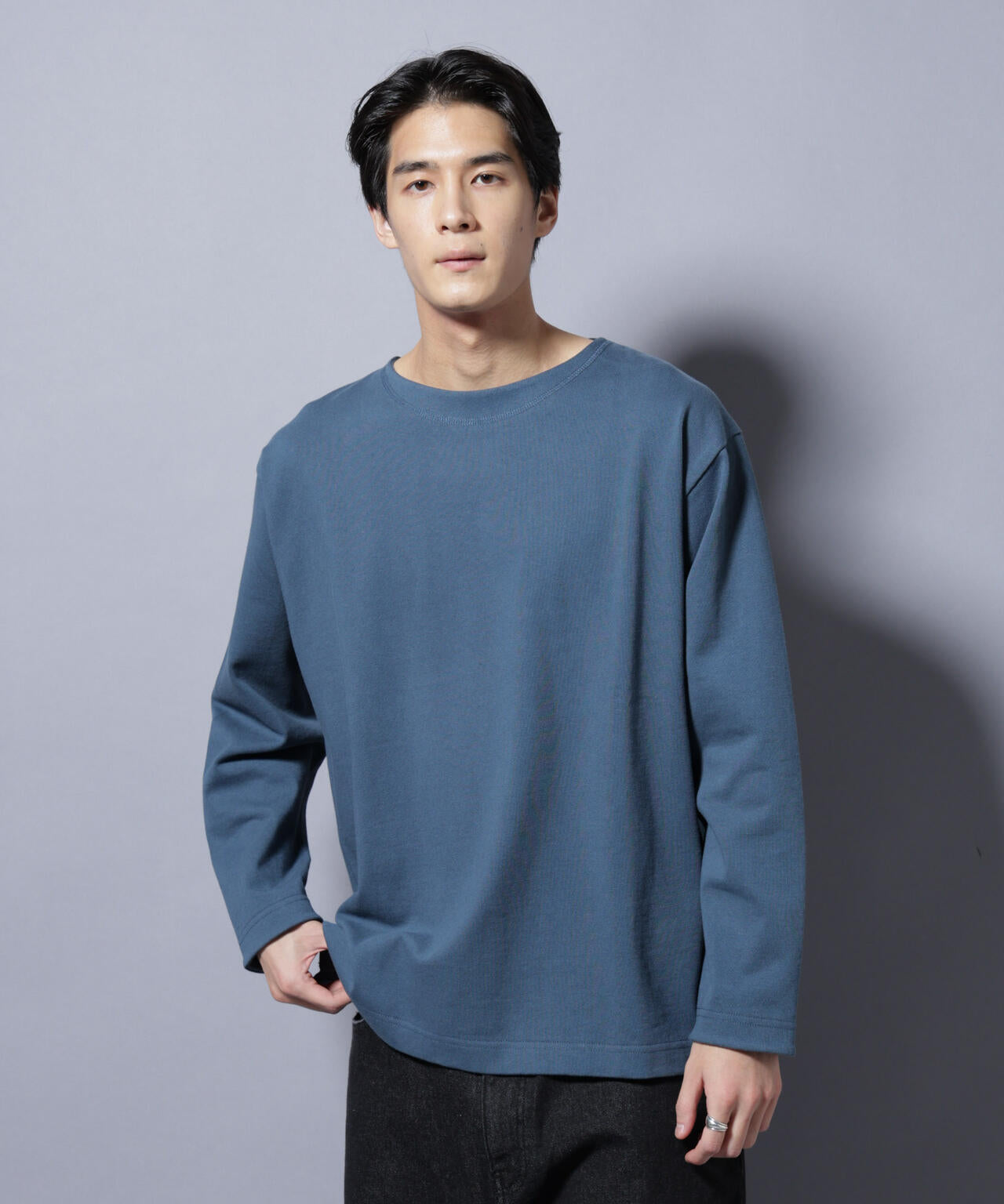 天竺ヘビーコットンボートネックTシャツ 長袖