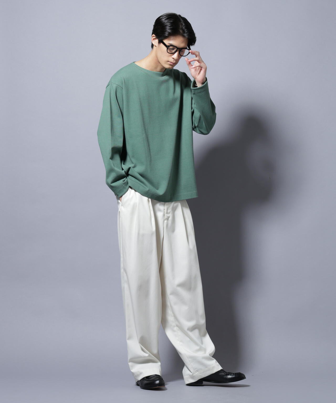 天竺ヘビーコットンボートネックTシャツ 長袖