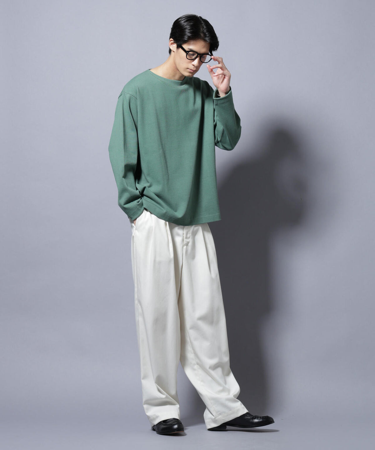 天竺ヘビーコットンボートネックTシャツ 長袖