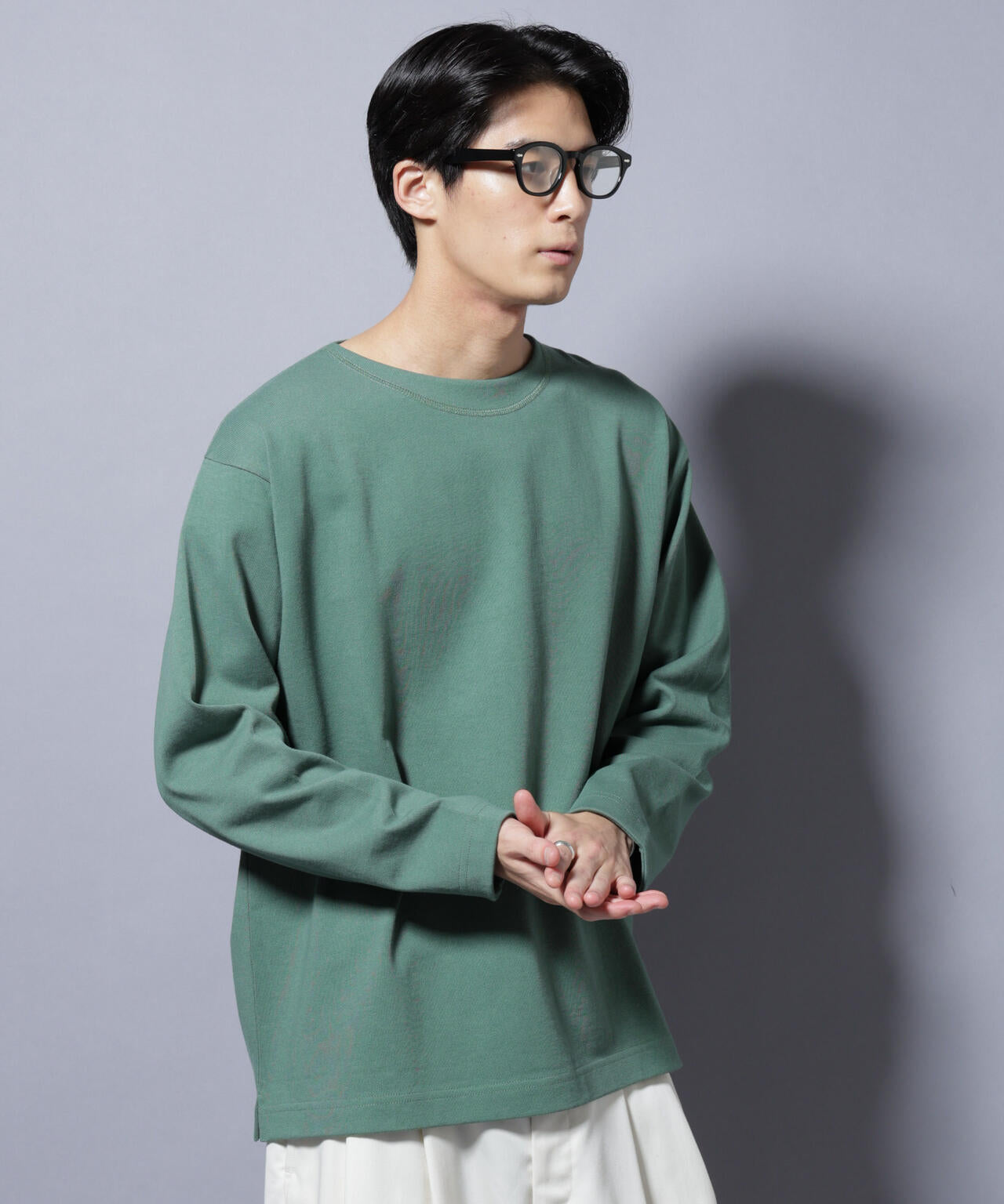 天竺ヘビーコットンボートネックTシャツ 長袖