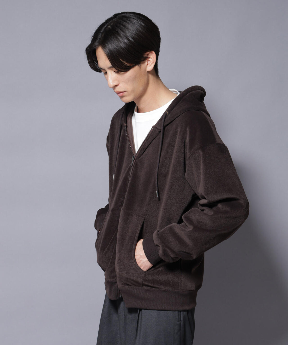 クロコ加工フリース ZIPパーカ
