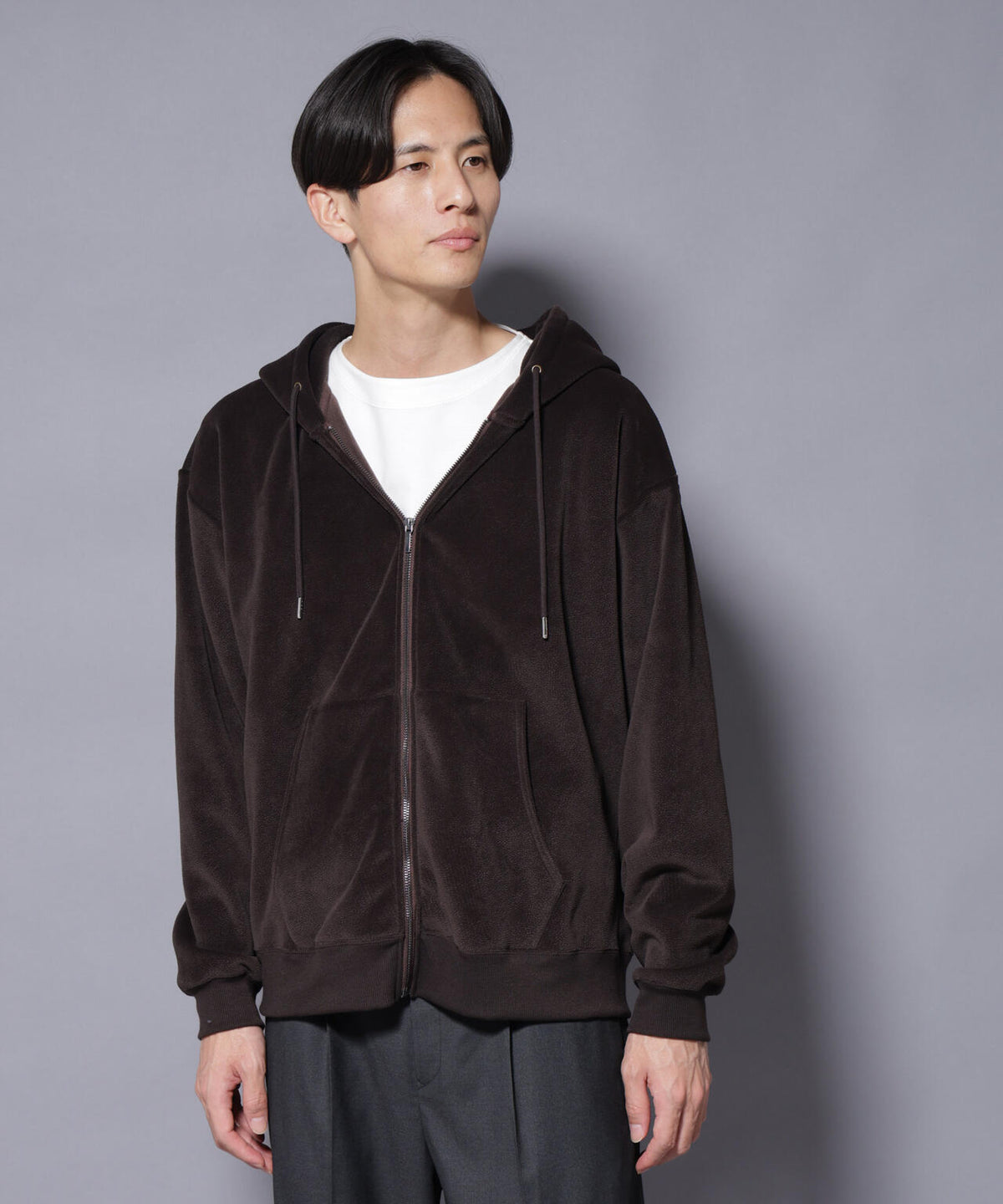クロコ加工フリース ZIPパーカ
