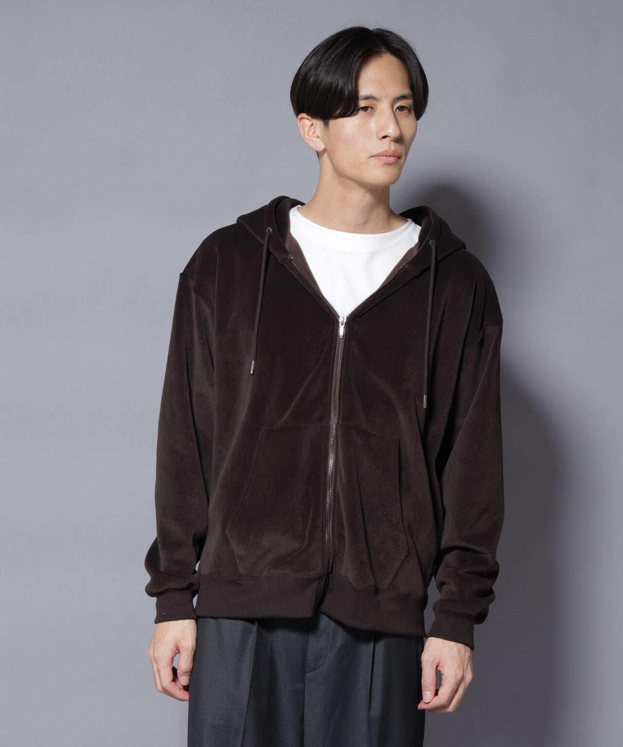 クロコ加工フリース ZIPパーカ