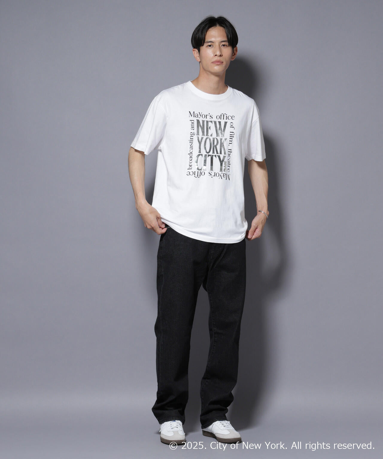 別注GOOD ROCK SPEED NYC シルバー箔プリントTシャツ