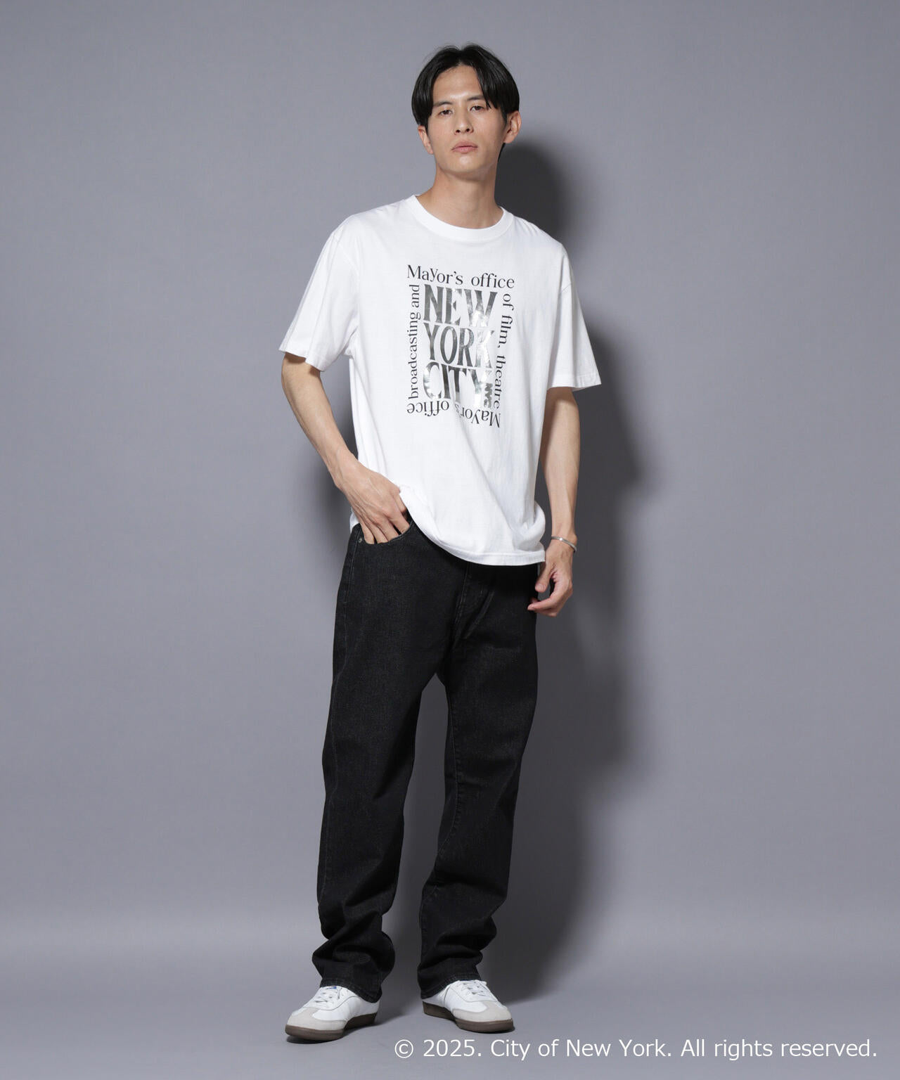 別注GOOD ROCK SPEED NYC シルバー箔プリントTシャツ