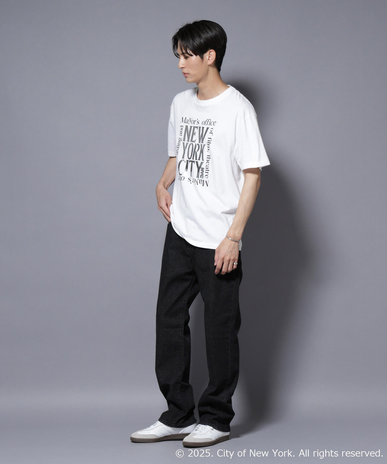 別注GOOD ROCK SPEED NYC シルバー箔プリントTシャツ