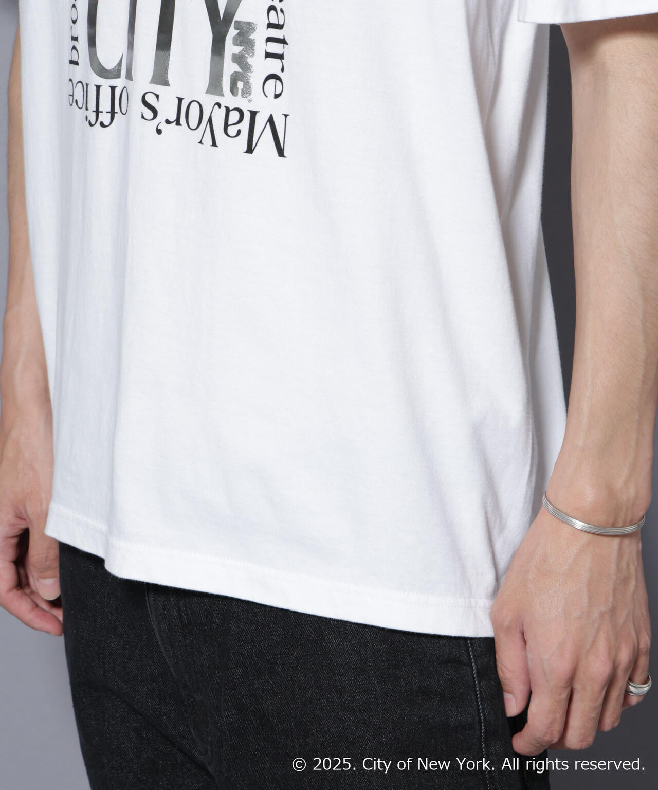 別注GOOD ROCK SPEED NYC シルバー箔プリントTシャツ