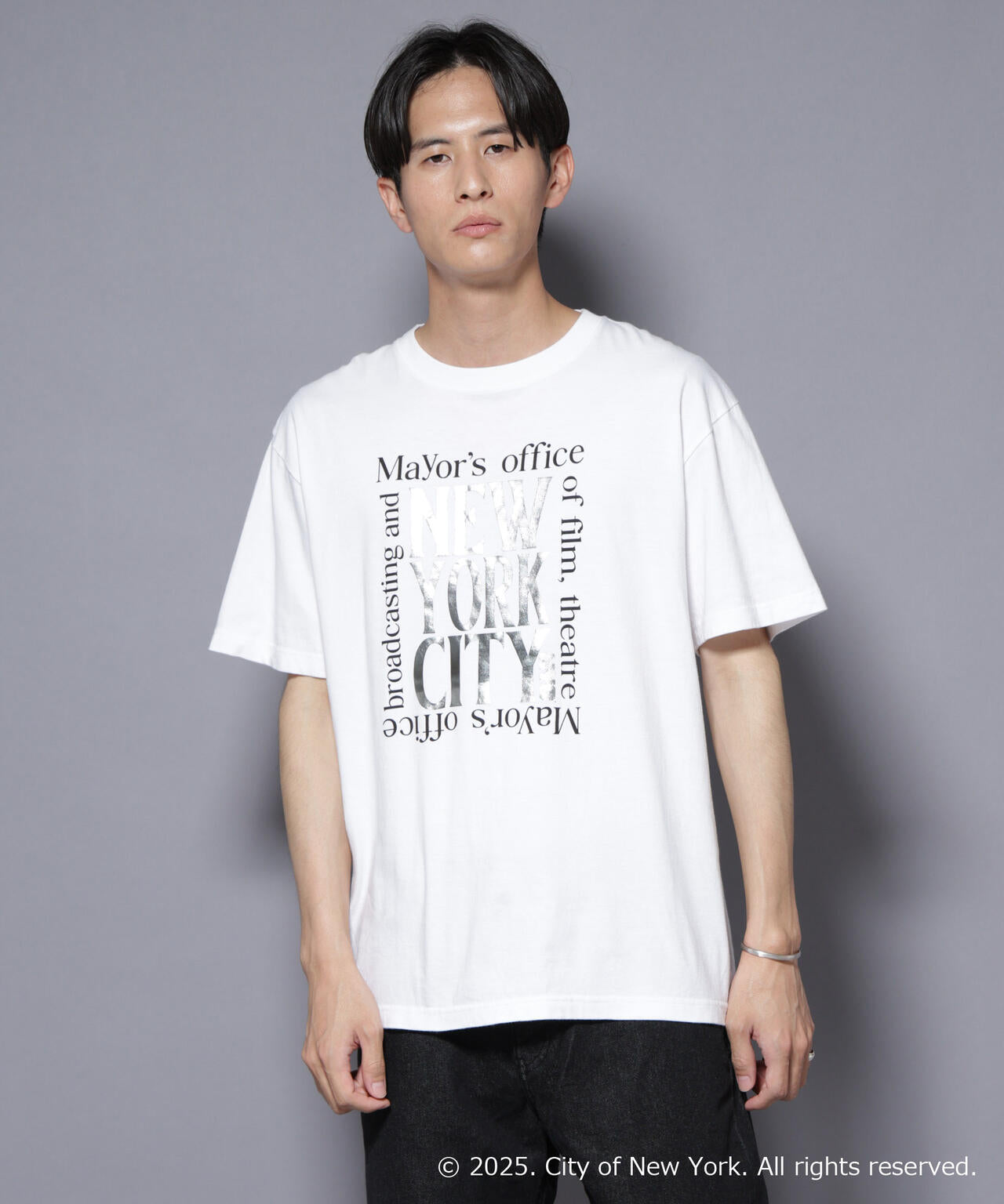 別注GOOD ROCK SPEED NYC シルバー箔プリントTシャツ