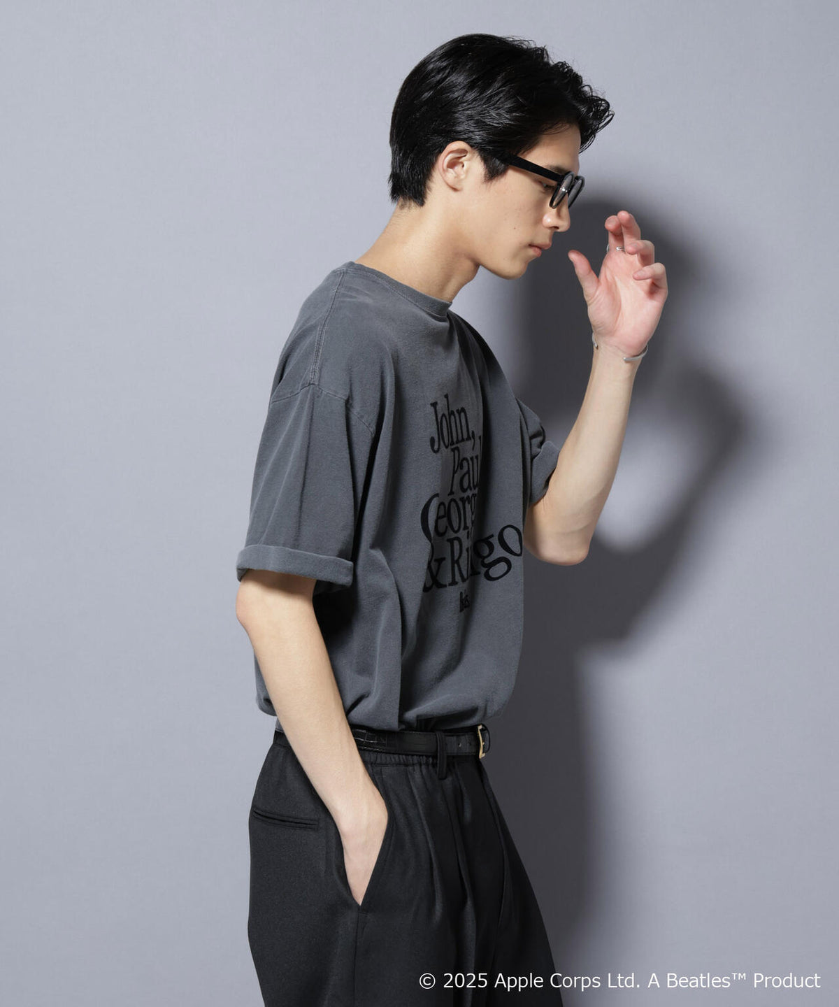 別注GOOD ROCK SPEED BEATLES フロッキープリントTシャツ