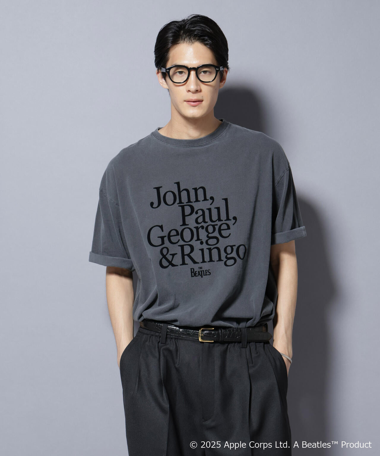 別注GOOD ROCK SPEED BEATLES フロッキープリントTシャツ