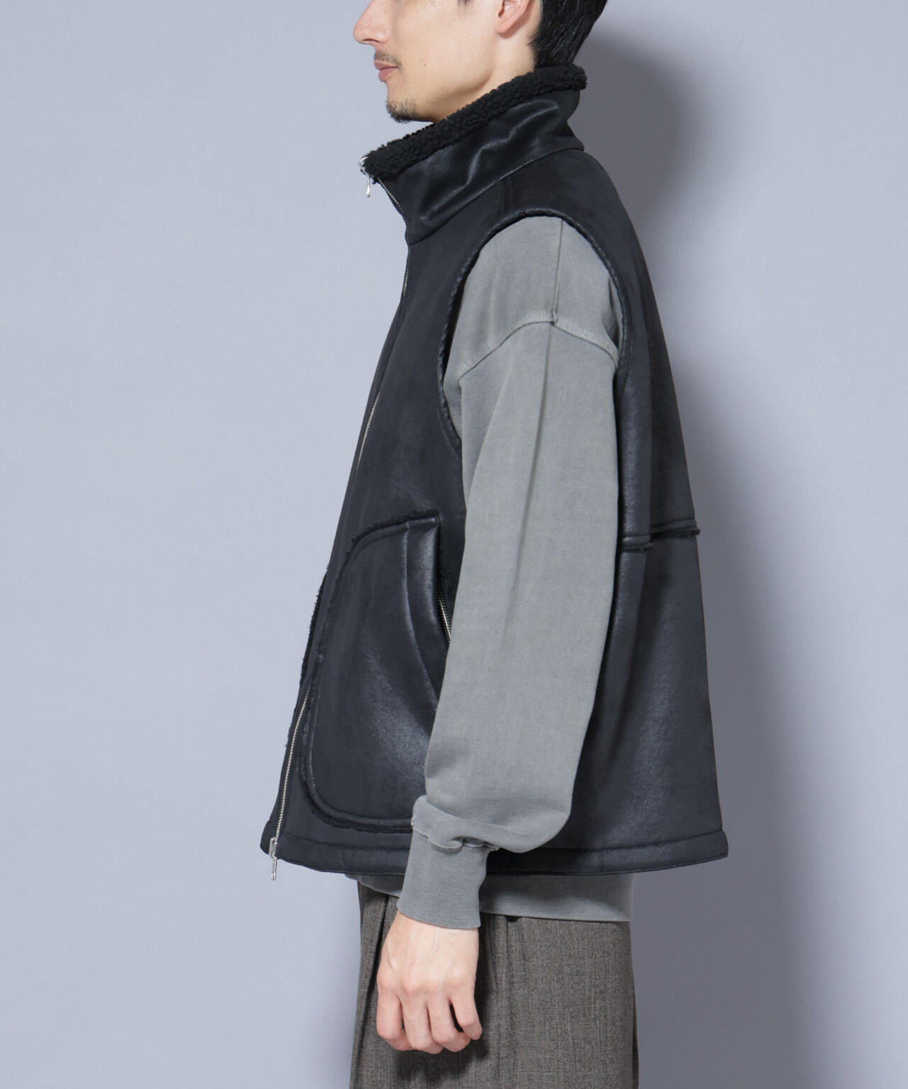 クラックフェイクムートンリバーシブルベスト