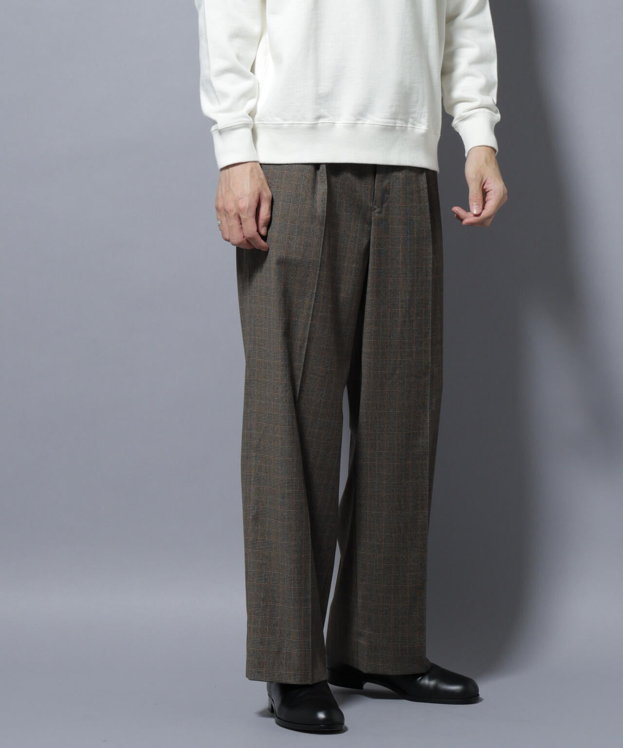 DELEGANTEエアリーサキソニー/CHK/ST ストレートFITパンツ(セットアップ可)