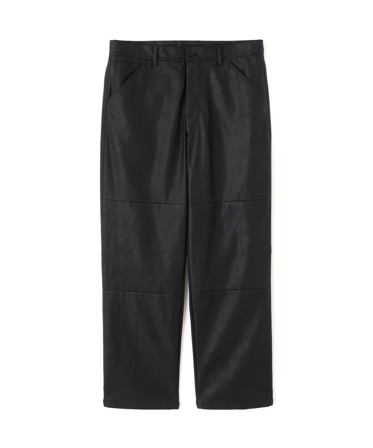 ヴィンテージライクフェイクレザー ダブルニーテーパードパンツ