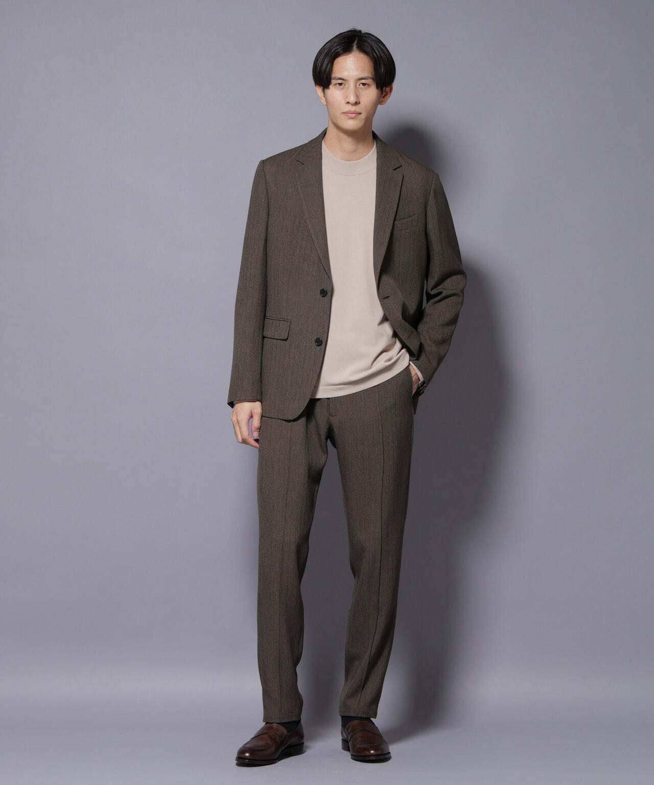 「N TROUSERS BASIC」 洗えるMIXツイードストレッチパンツ(セットアップ可)