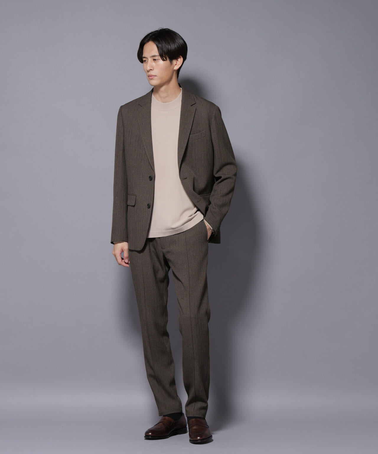 「N TROUSERS BASIC」 洗えるMIXツイードストレッチパンツ(セットアップ可)