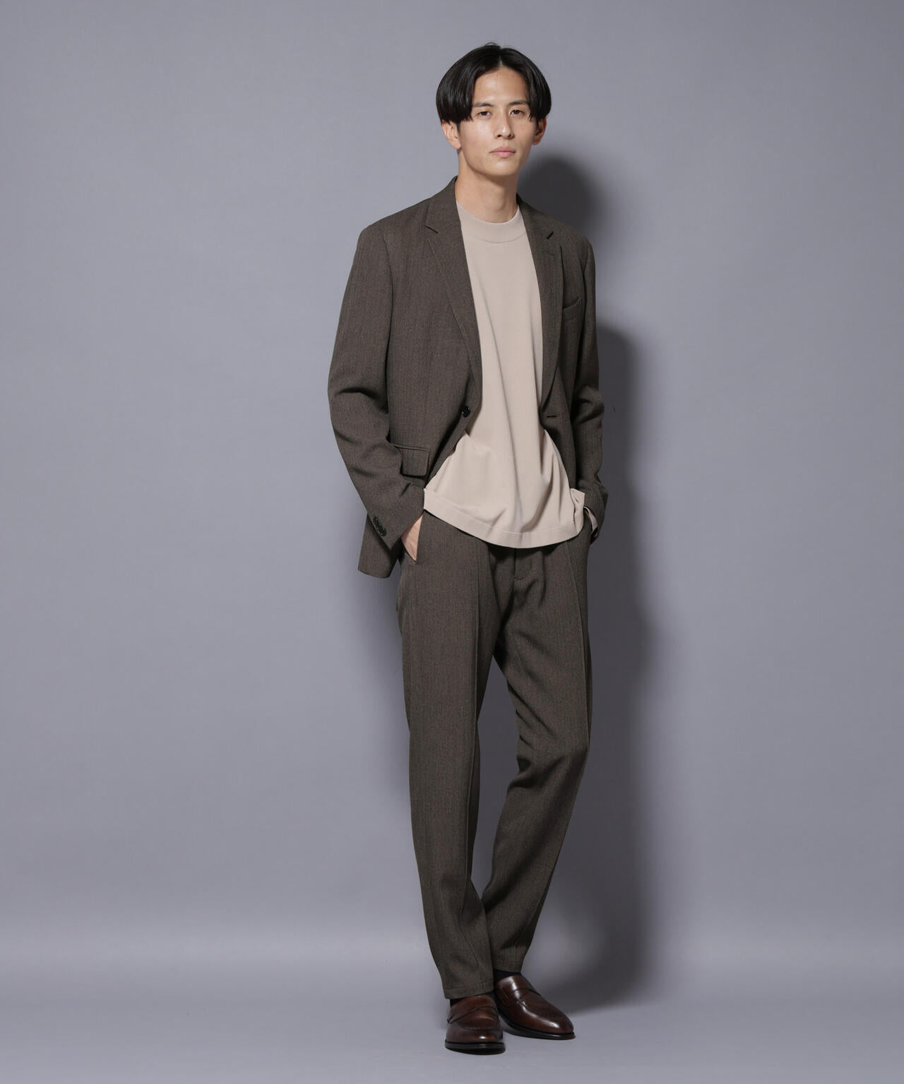 「N TROUSERS BASIC」 洗えるMIXツイードストレッチパンツ(セットアップ可)