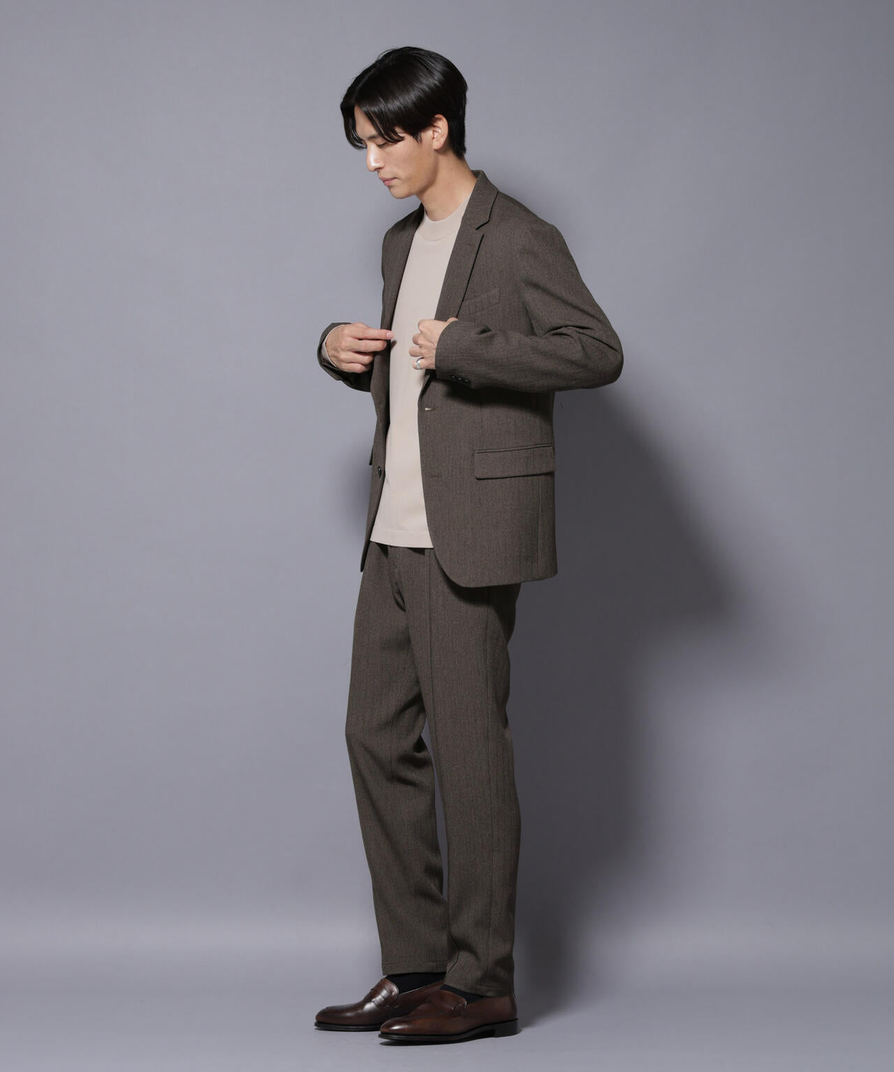 「N TROUSERS BASIC」 洗えるMIXツイードストレッチパンツ(セットアップ可)