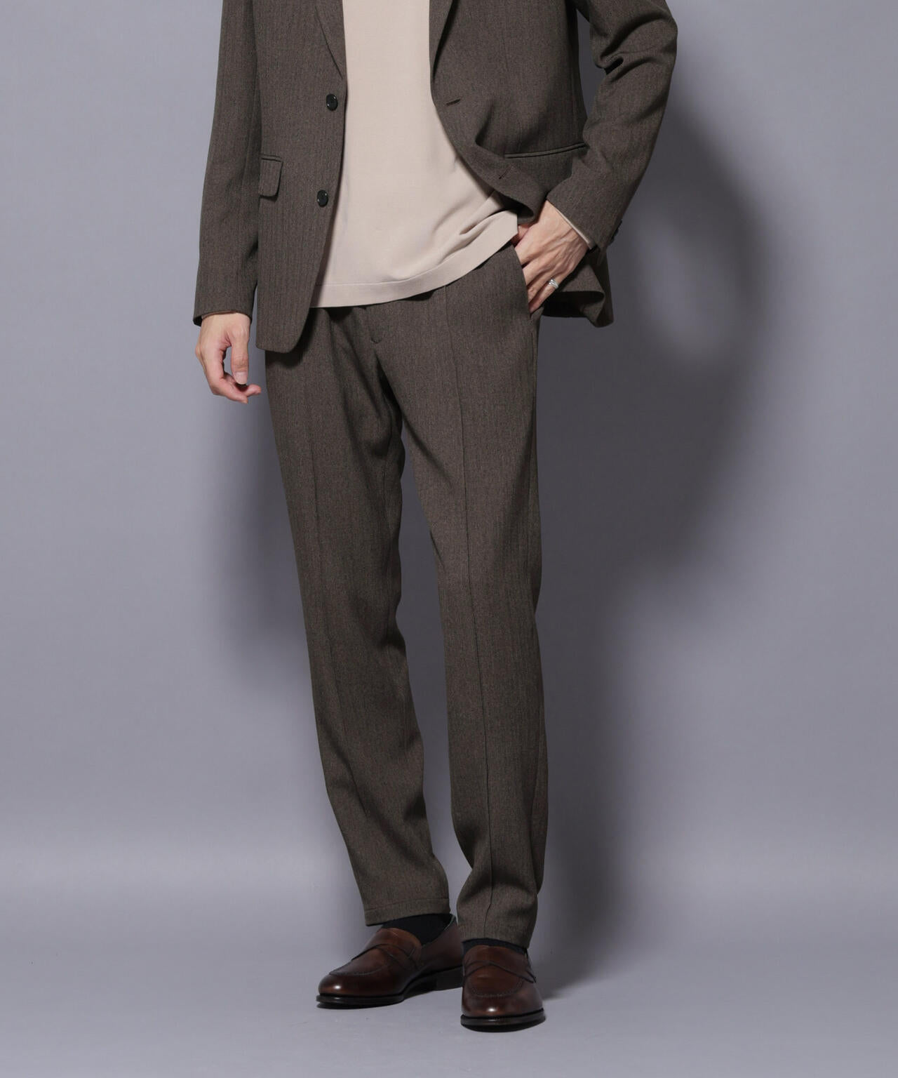 「N TROUSERS BASIC」 洗えるMIXツイードストレッチパンツ(セットアップ可)