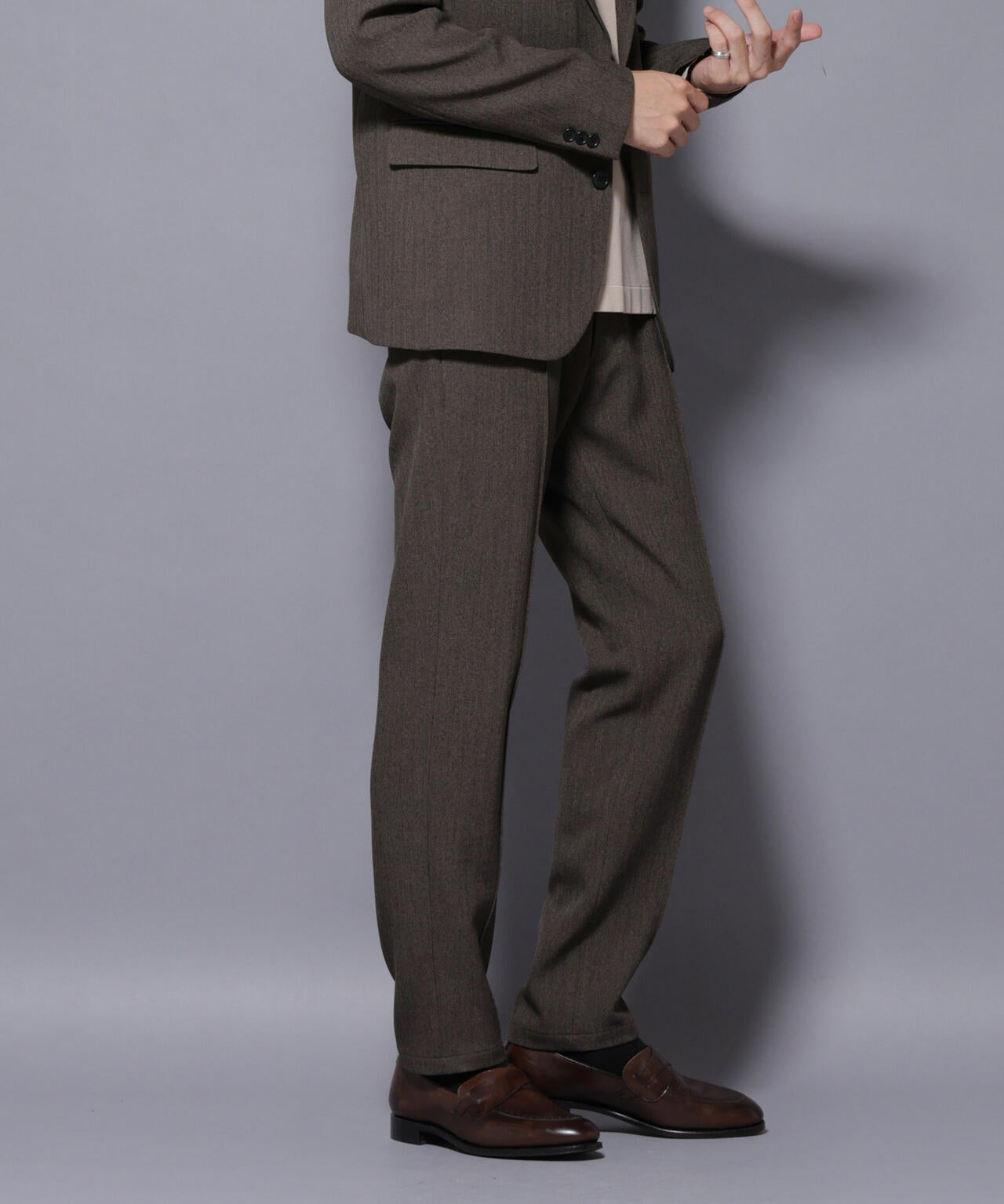 「N TROUSERS BASIC」 洗えるMIXツイードストレッチパンツ(セットアップ可)