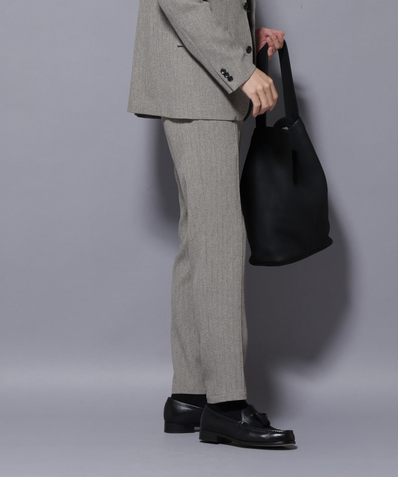 「N TROUSERS BASIC」 洗えるMIXツイードストレッチパンツ(セットアップ可)