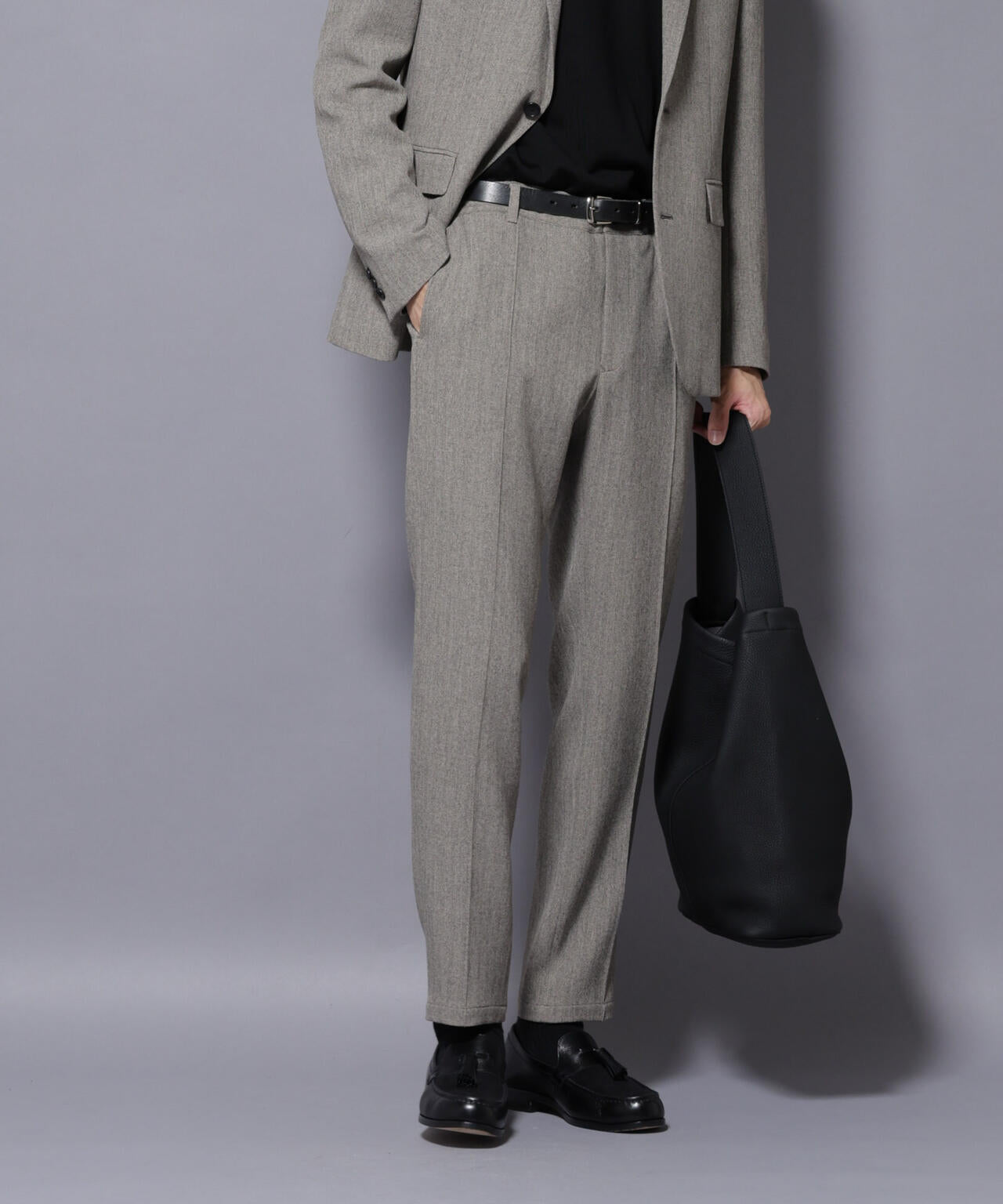 「N TROUSERS BASIC」 洗えるMIXツイードストレッチパンツ(セットアップ可)