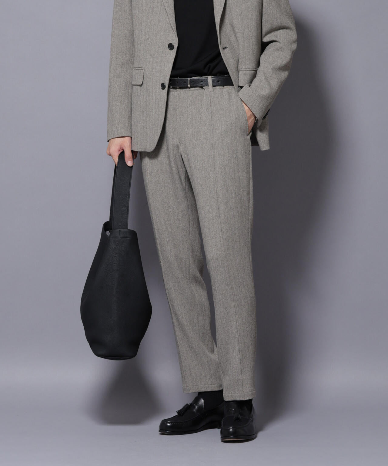 「N TROUSERS BASIC」 洗えるMIXツイードストレッチパンツ(セットアップ可)