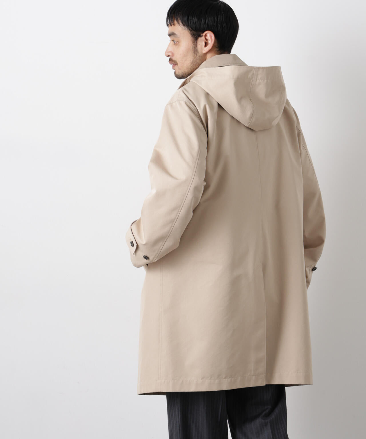 フーデッドステンカラーコート「WARP PRINT」ライニング