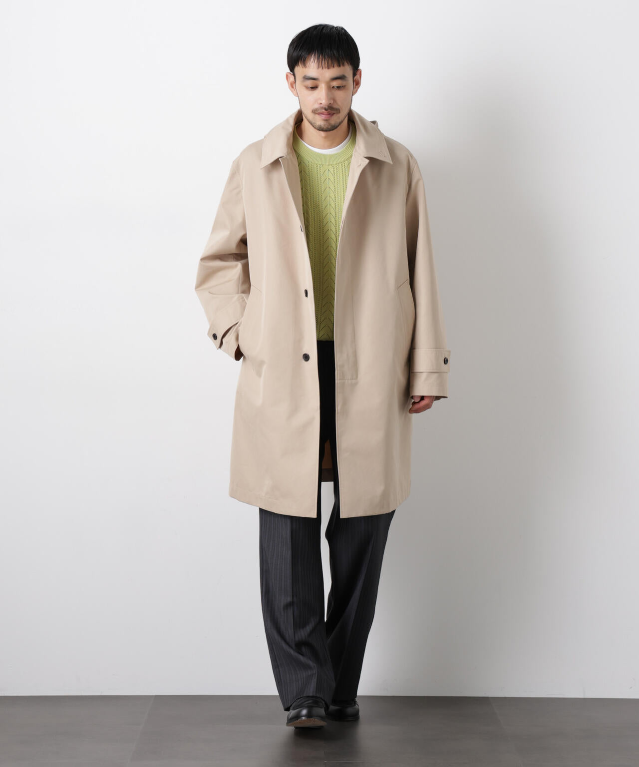 フーデッドステンカラーコート「WARP PRINT」ライニング