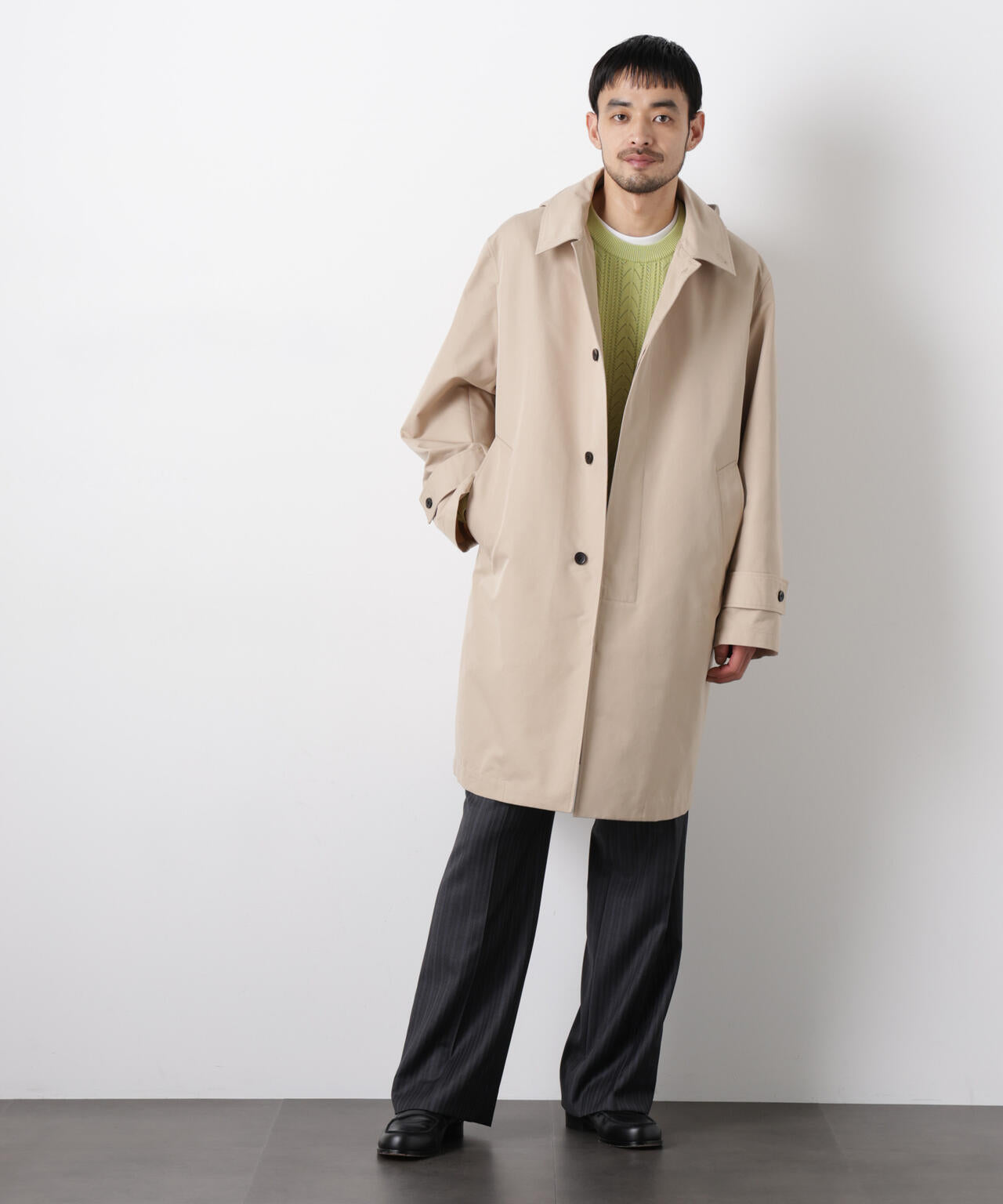 フーデッドステンカラーコート「WARP PRINT」ライニング