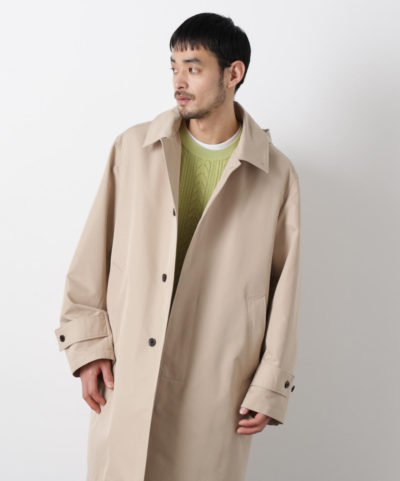 フーデッドステンカラーコート「WARP PRINT」ライニング