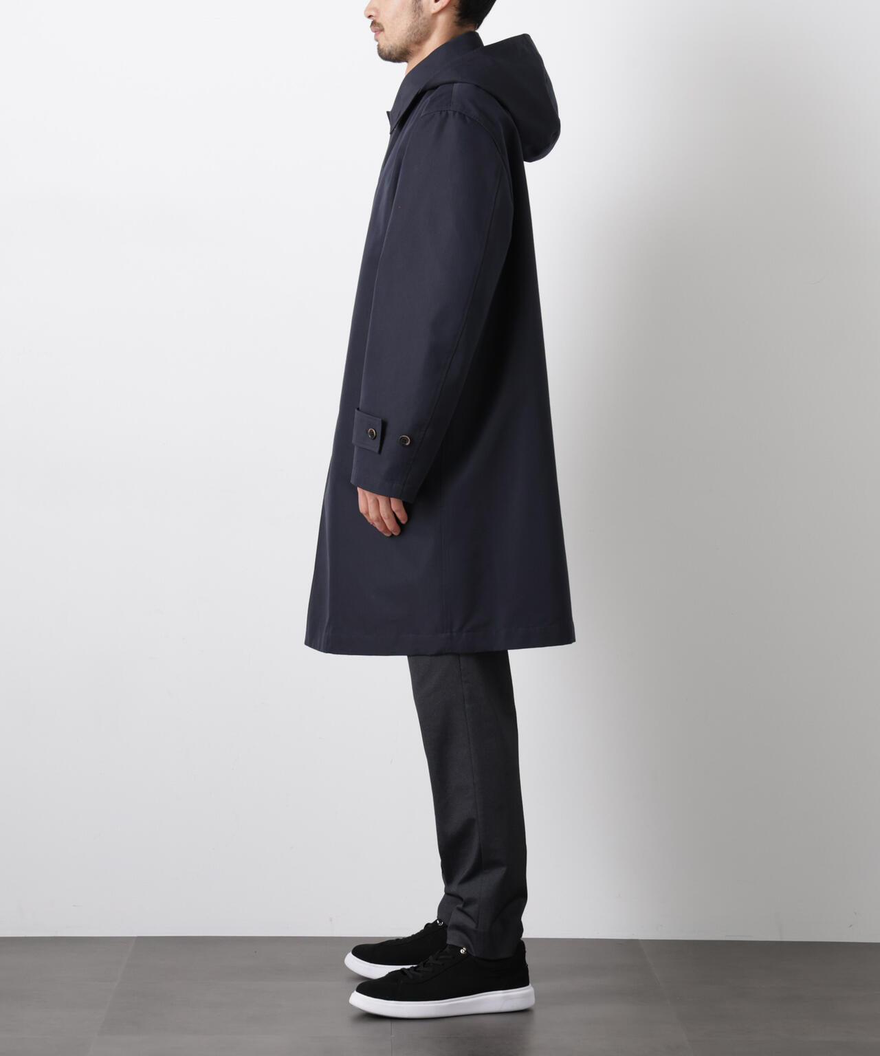 フーデッドステンカラーコート「WARP PRINT」ライニング