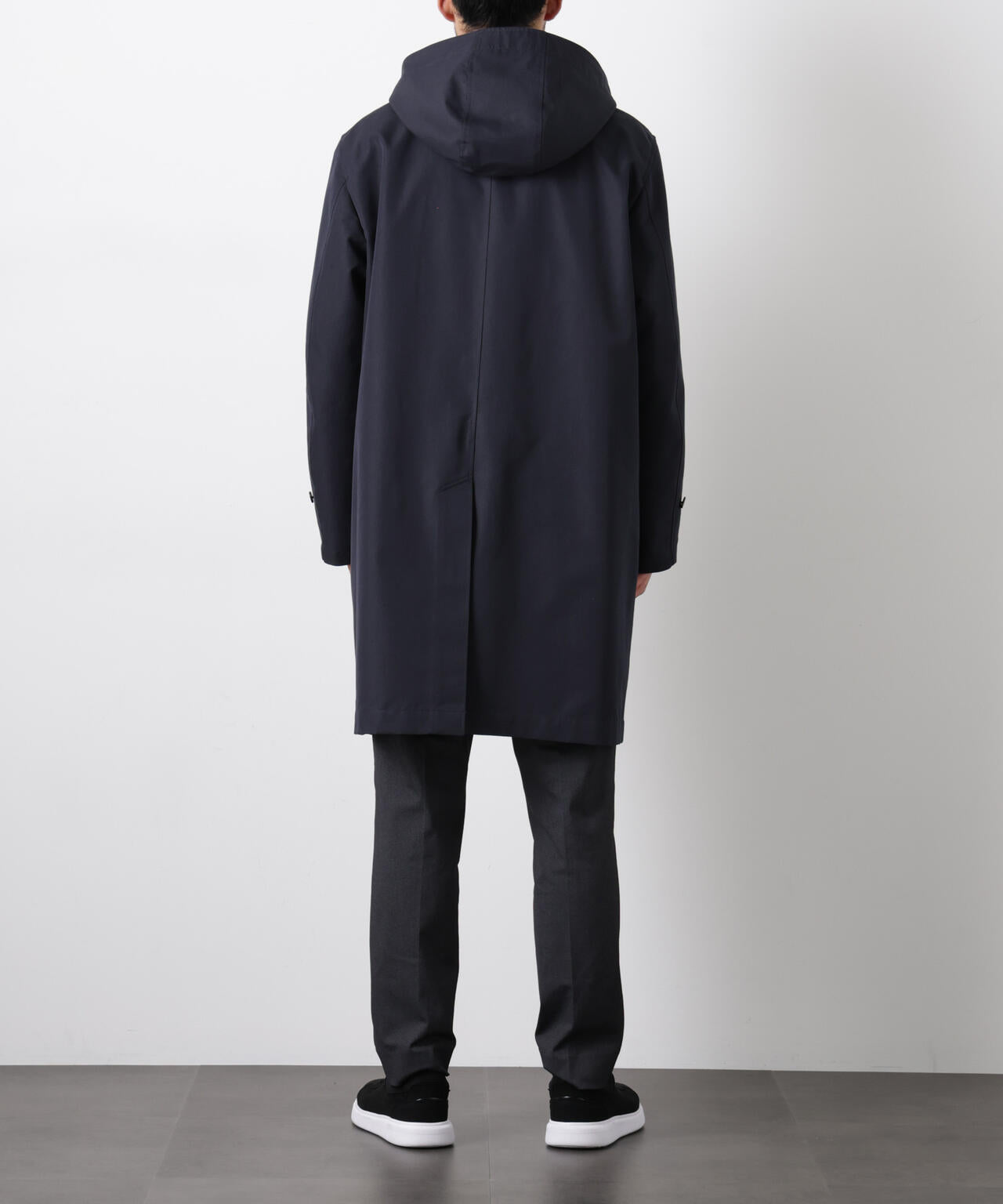 フーデッドステンカラーコート「WARP PRINT」ライニング