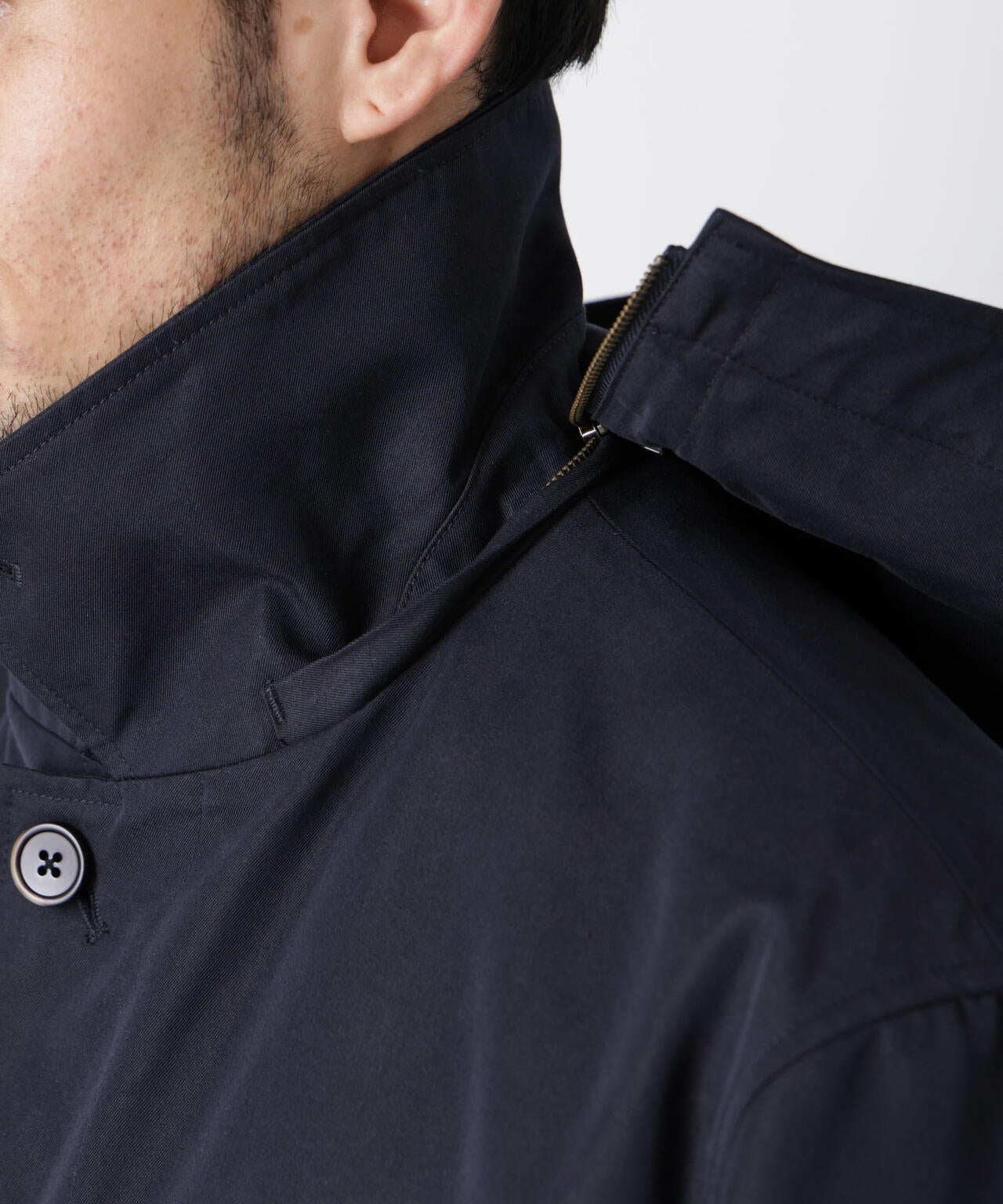 フーデッドステンカラーコート「WARP PRINT」ライニング