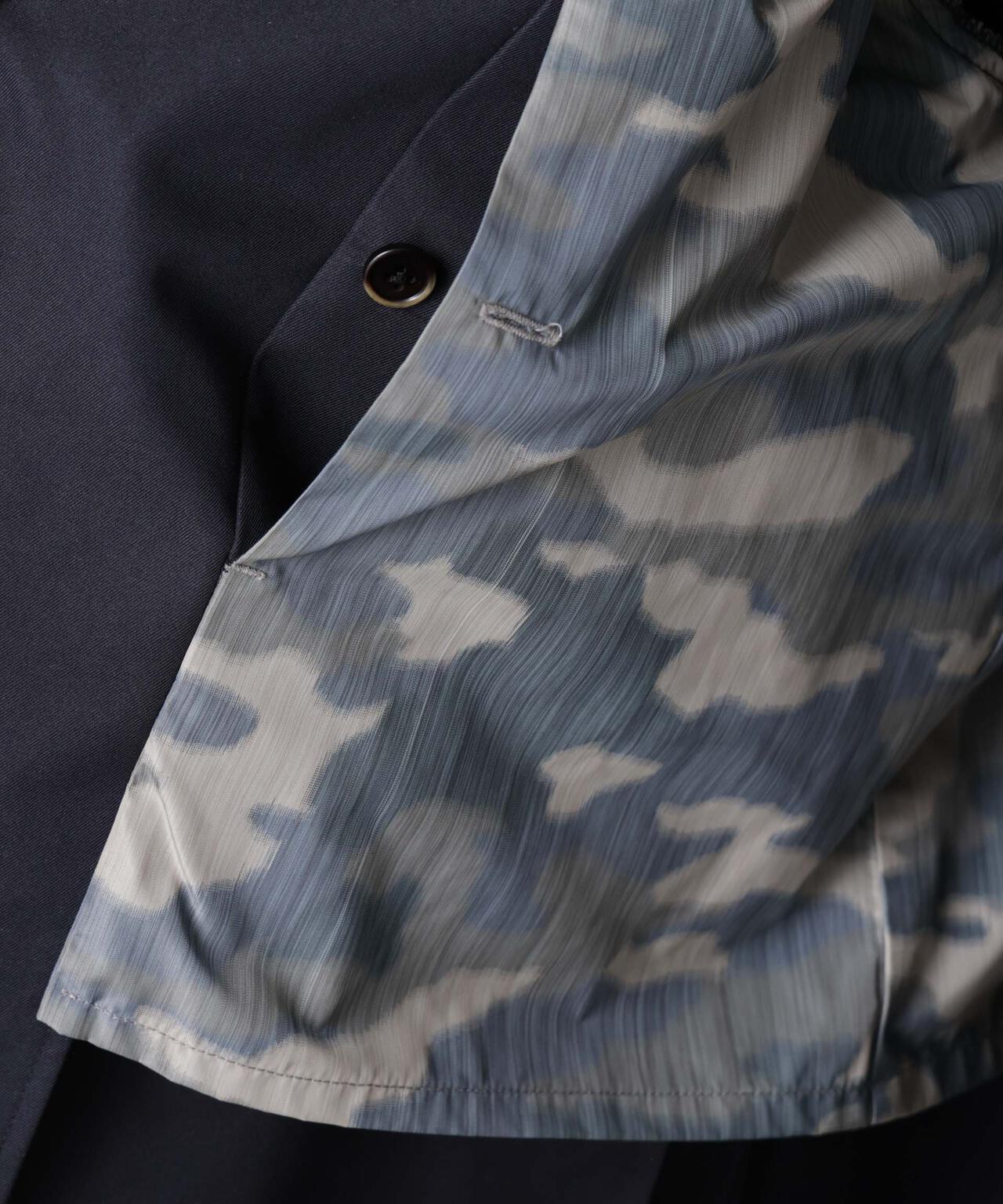 フーデッドステンカラーコート「WARP PRINT」ライニング