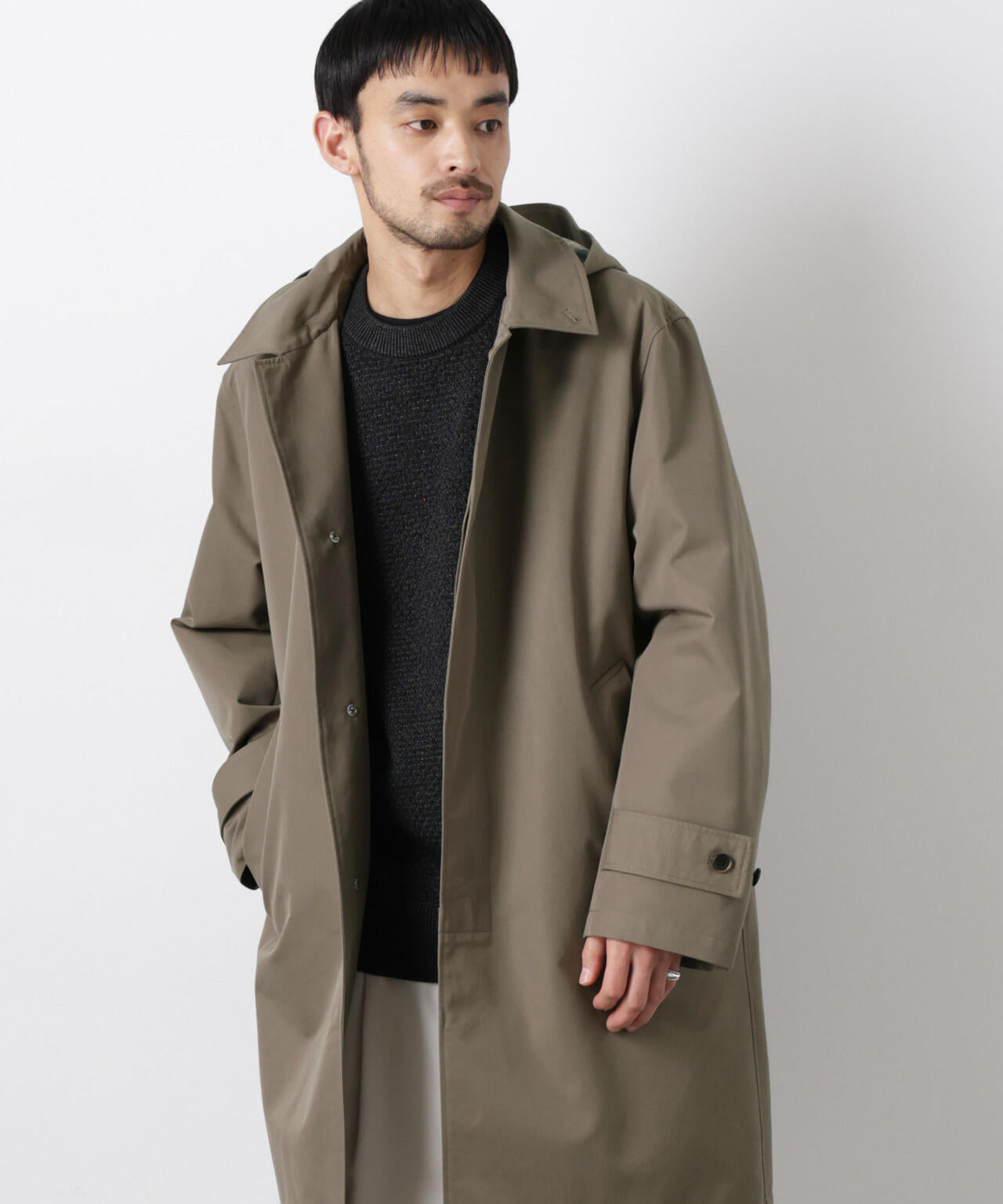 フーデッドステンカラーコート「WARP PRINT」ライニング