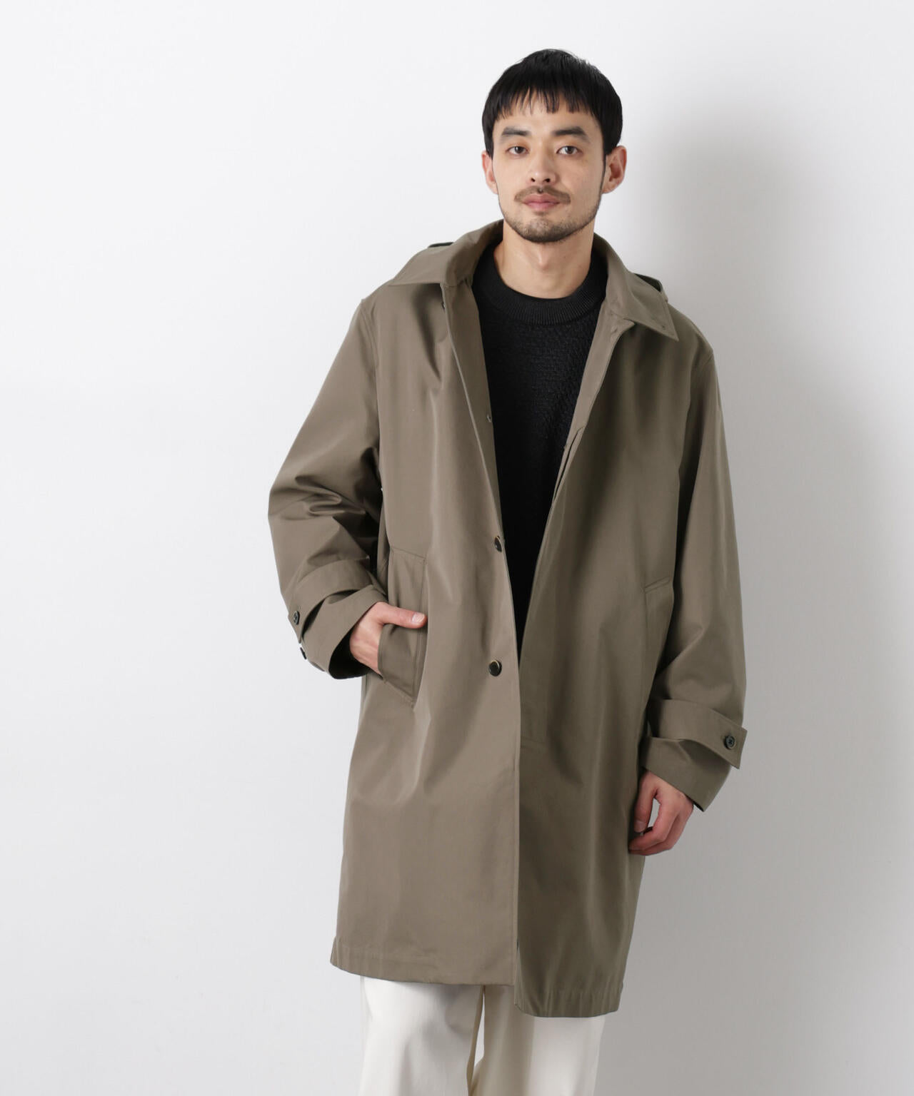 フーデッドステンカラーコート「WARP PRINT」ライニング