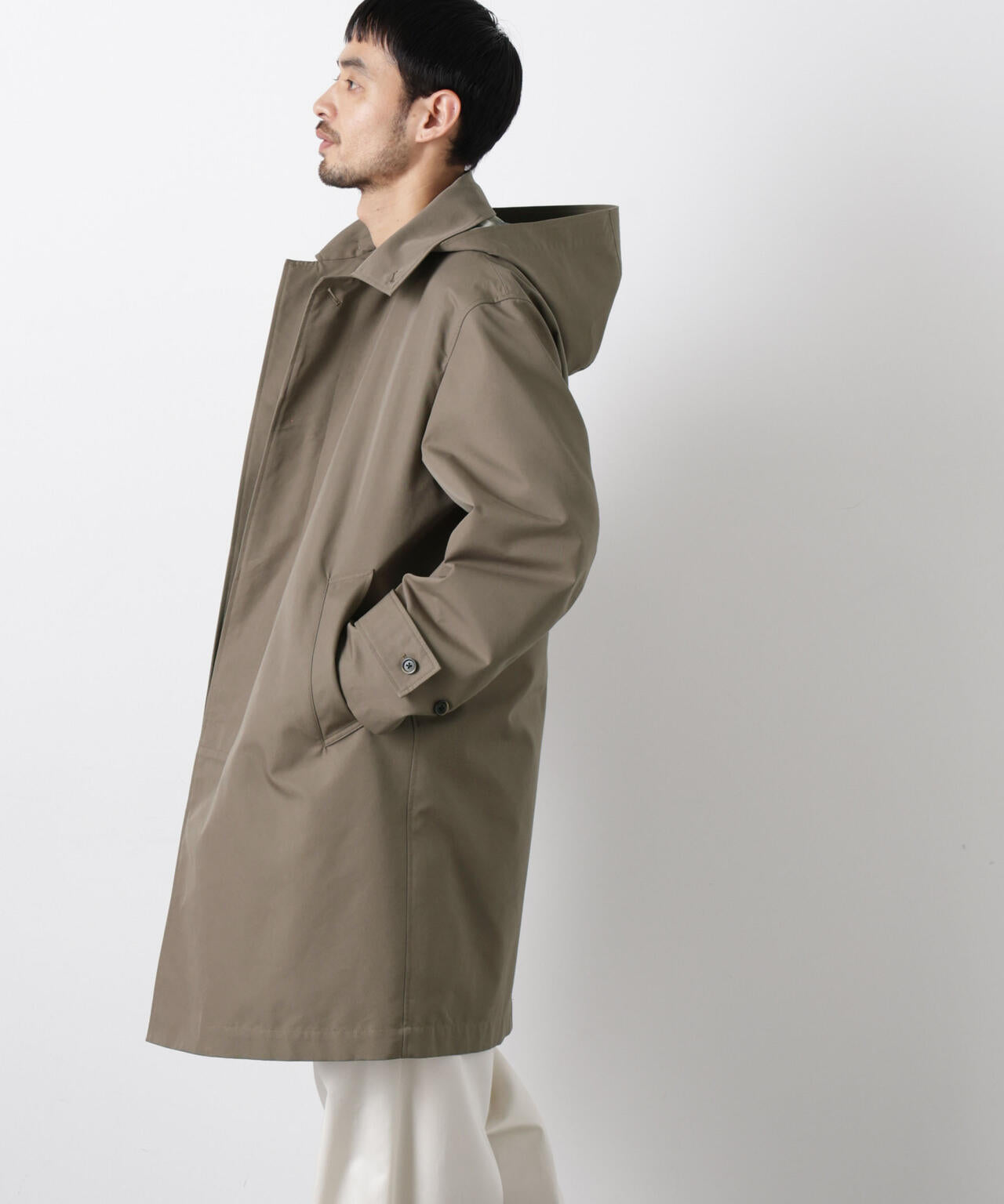 フーデッドステンカラーコート「WARP PRINT」ライニング