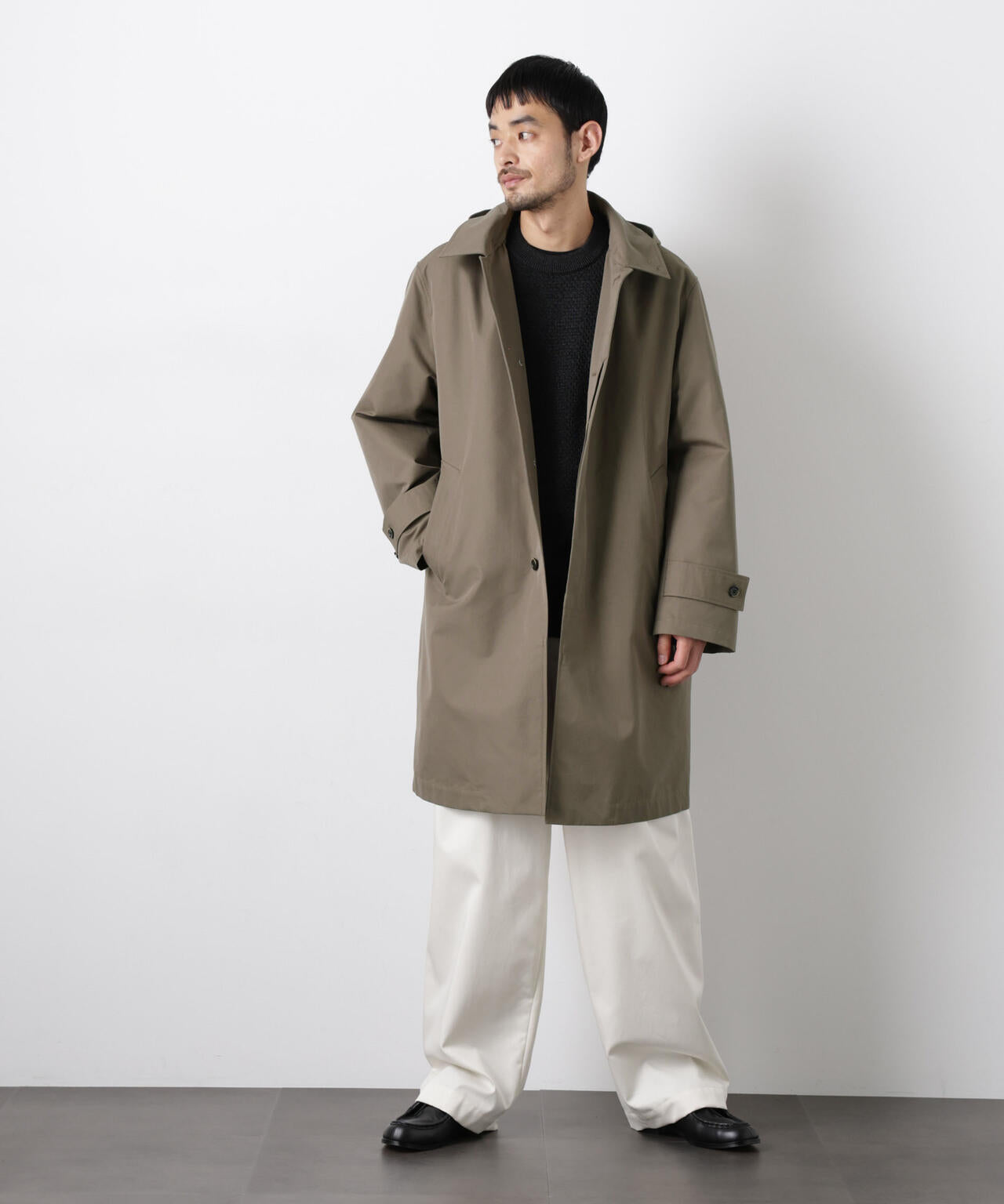 フーデッドステンカラーコート「WARP PRINT」ライニング