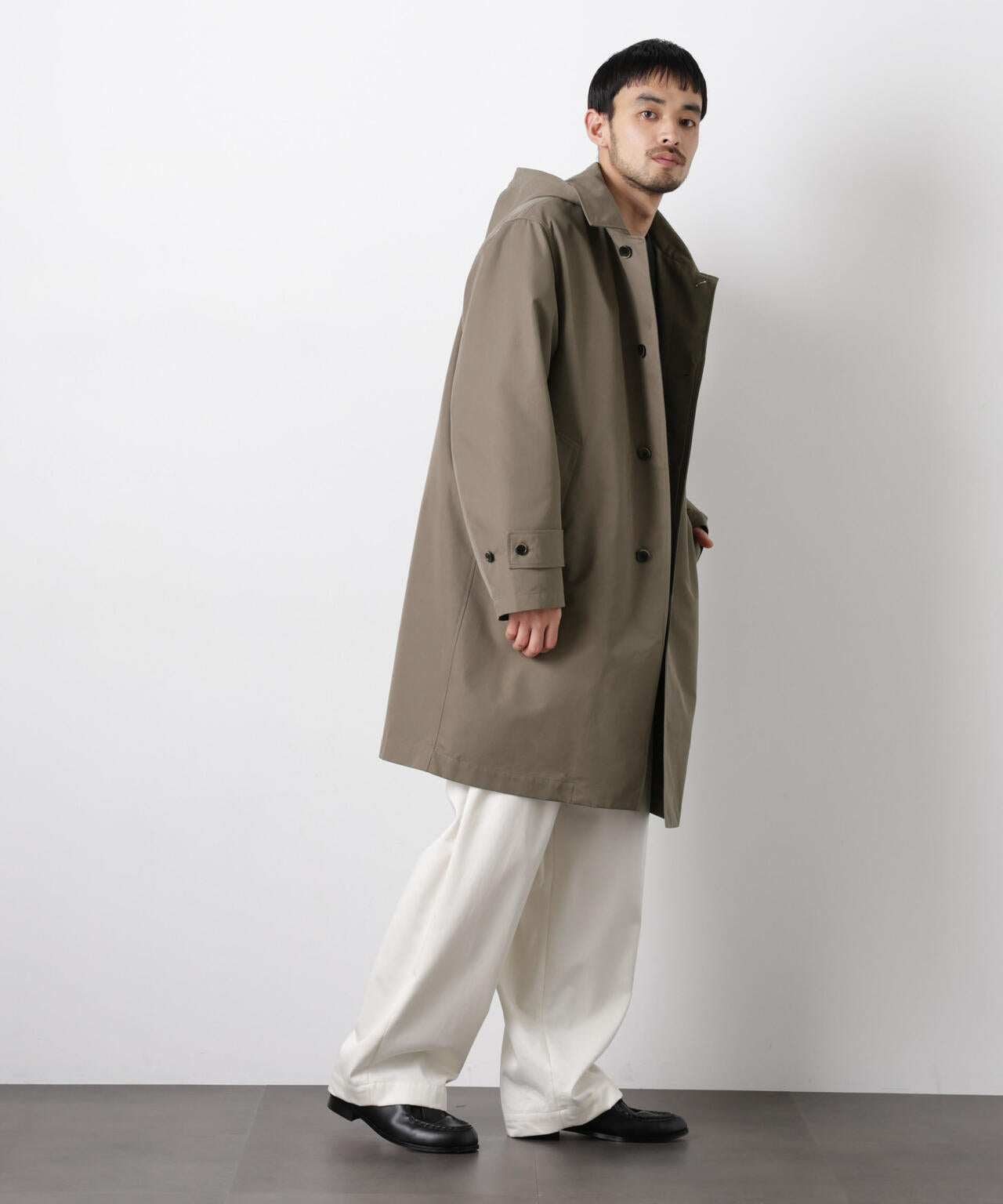 フーデッドステンカラーコート「WARP PRINT」ライニング