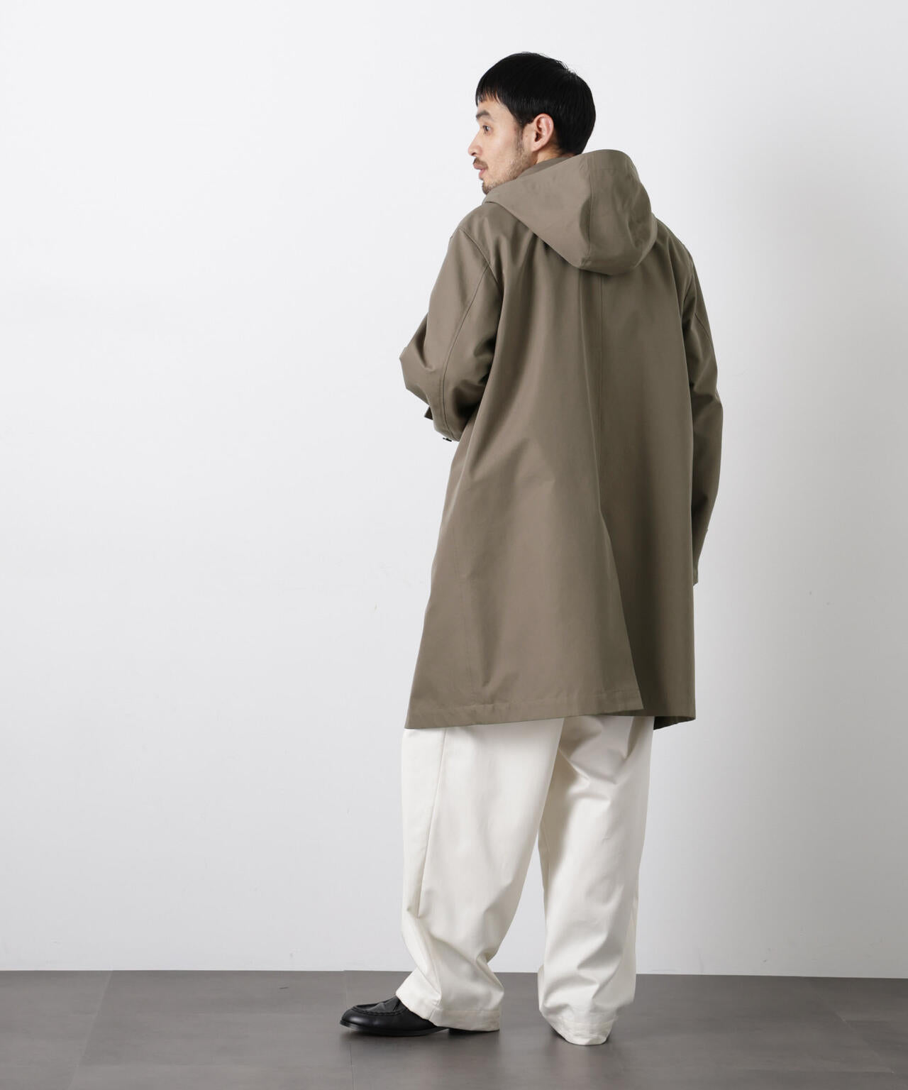 フーデッドステンカラーコート「WARP PRINT」ライニング