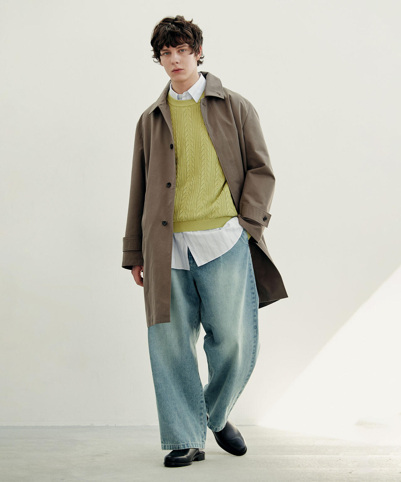 フーデッドステンカラーコート「WARP PRINT」ライニング