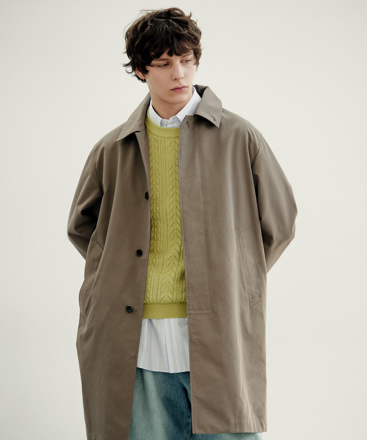 フーデッドステンカラーコート「WARP PRINT」ライニング