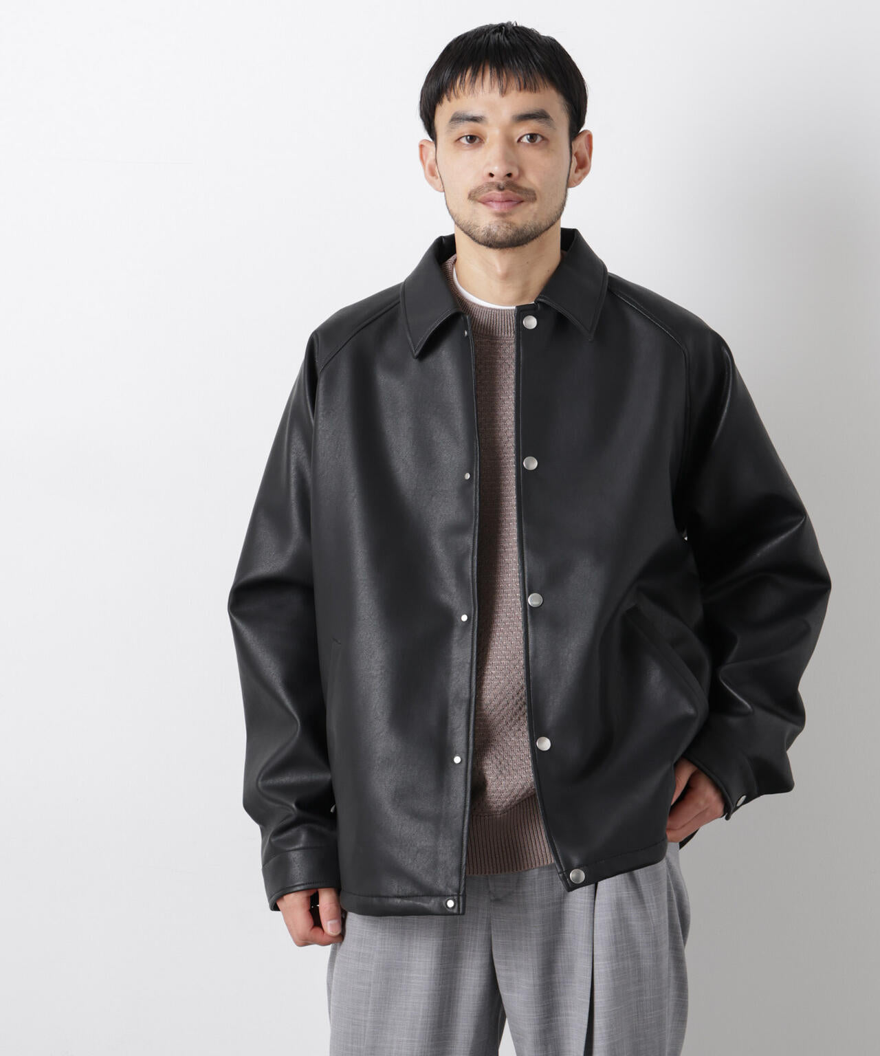 フェイクレザーリラックスコーチジャケット