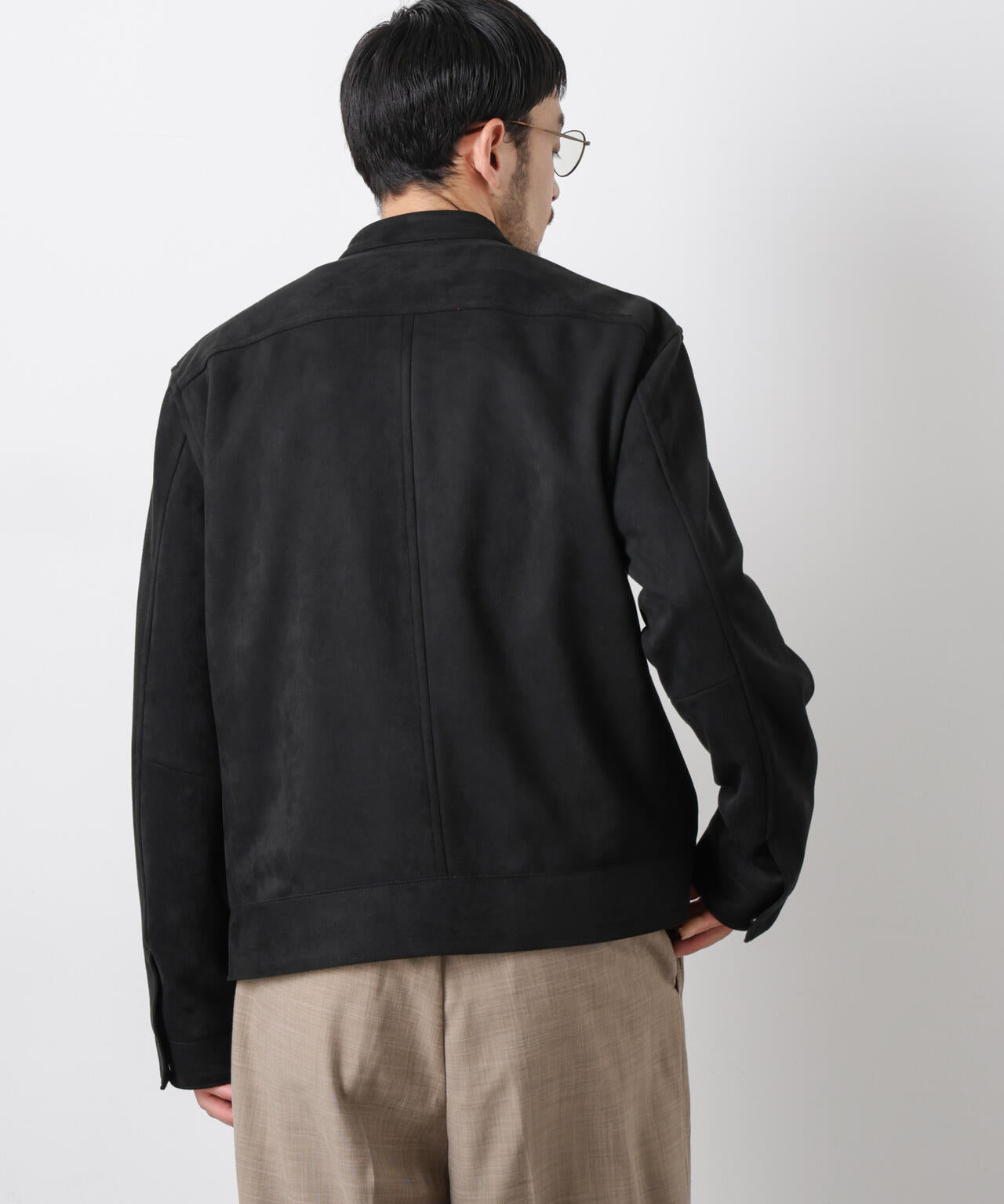 フェイクスエードバンドカラーライダースジャケット