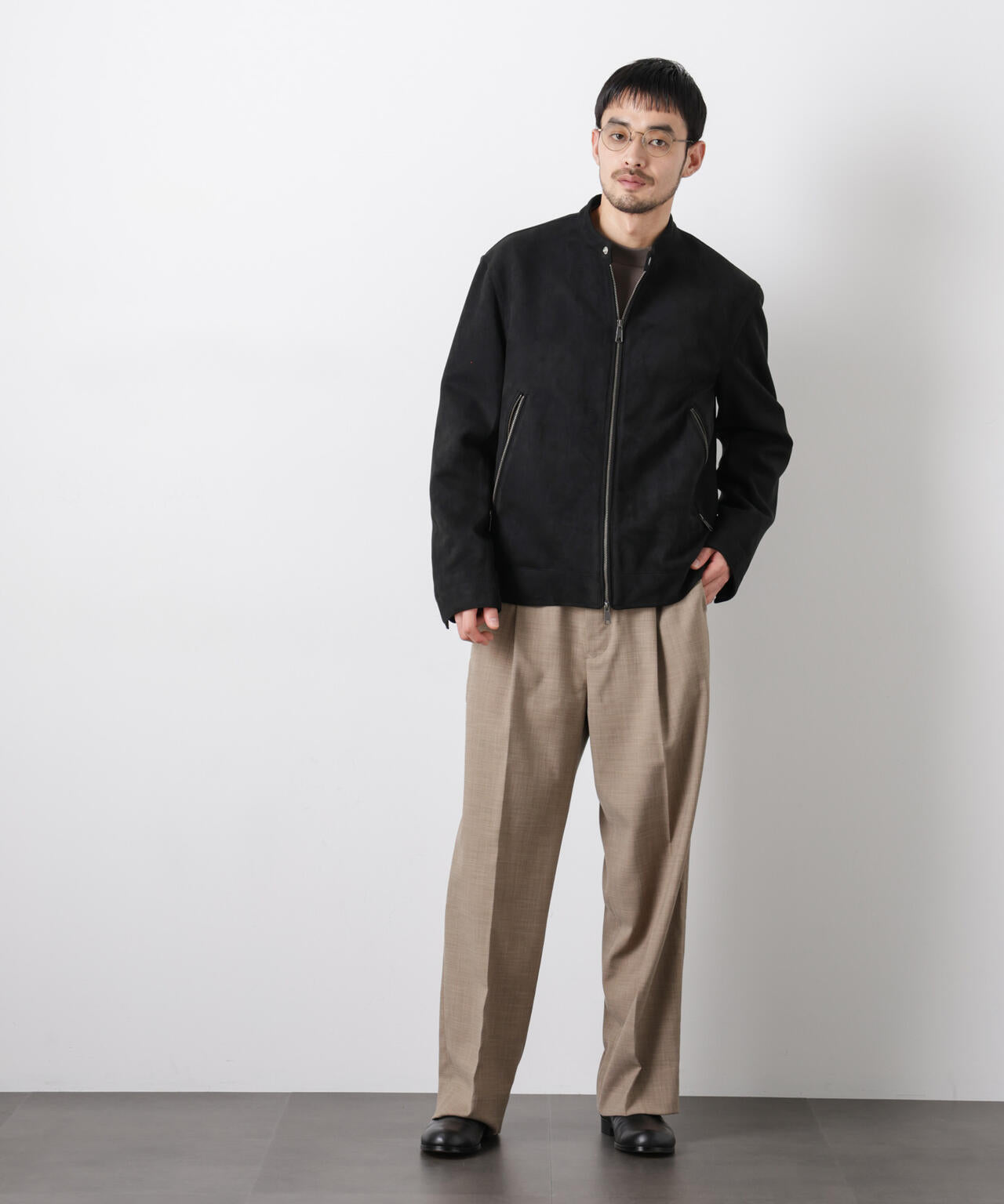 フェイクスエードバンドカラーライダースジャケット