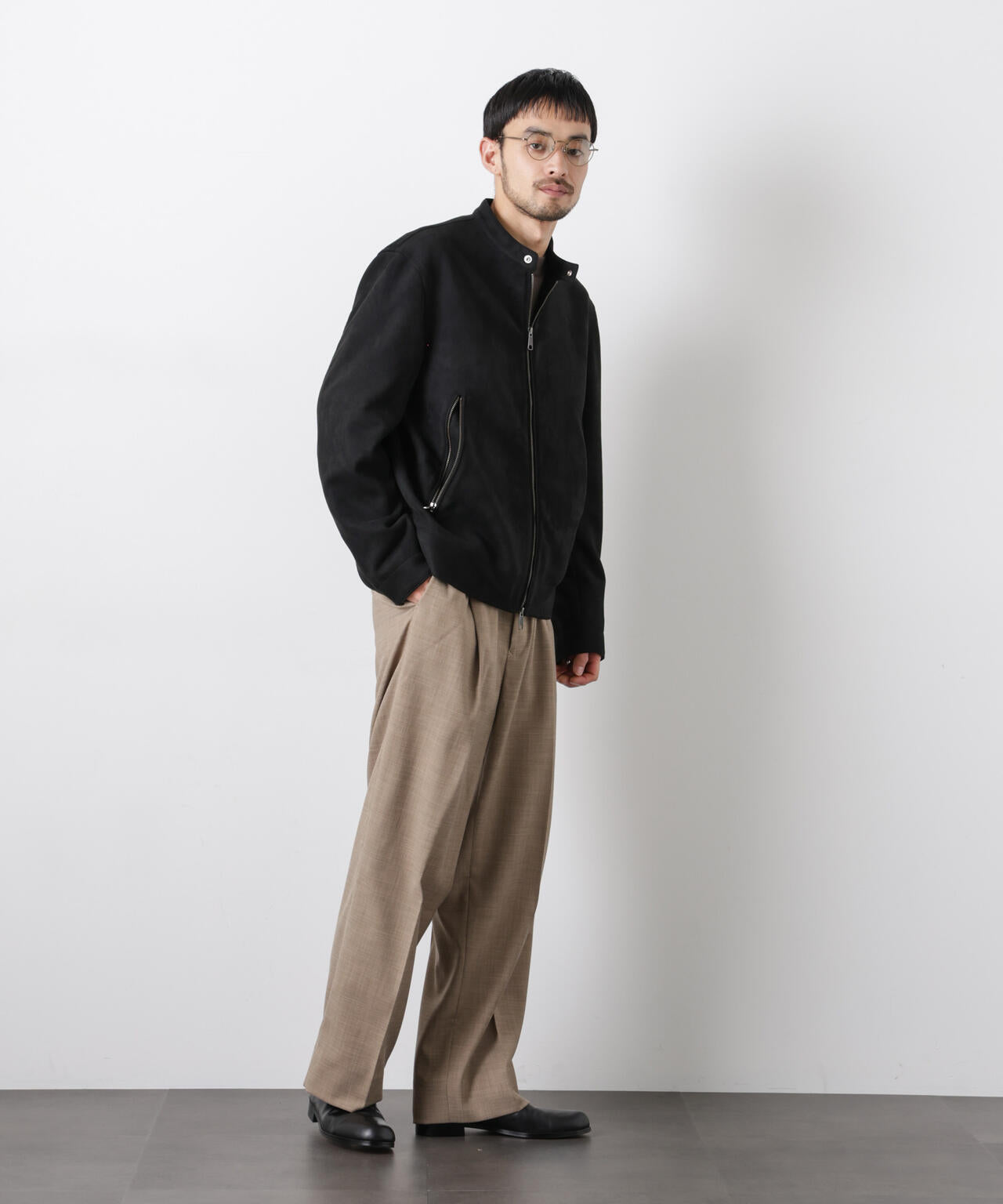 フェイクスエードバンドカラーライダースジャケット