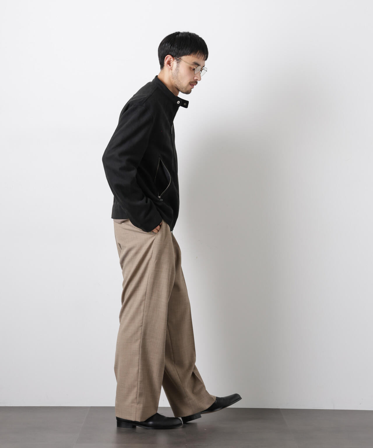 フェイクスエードバンドカラーライダースジャケット