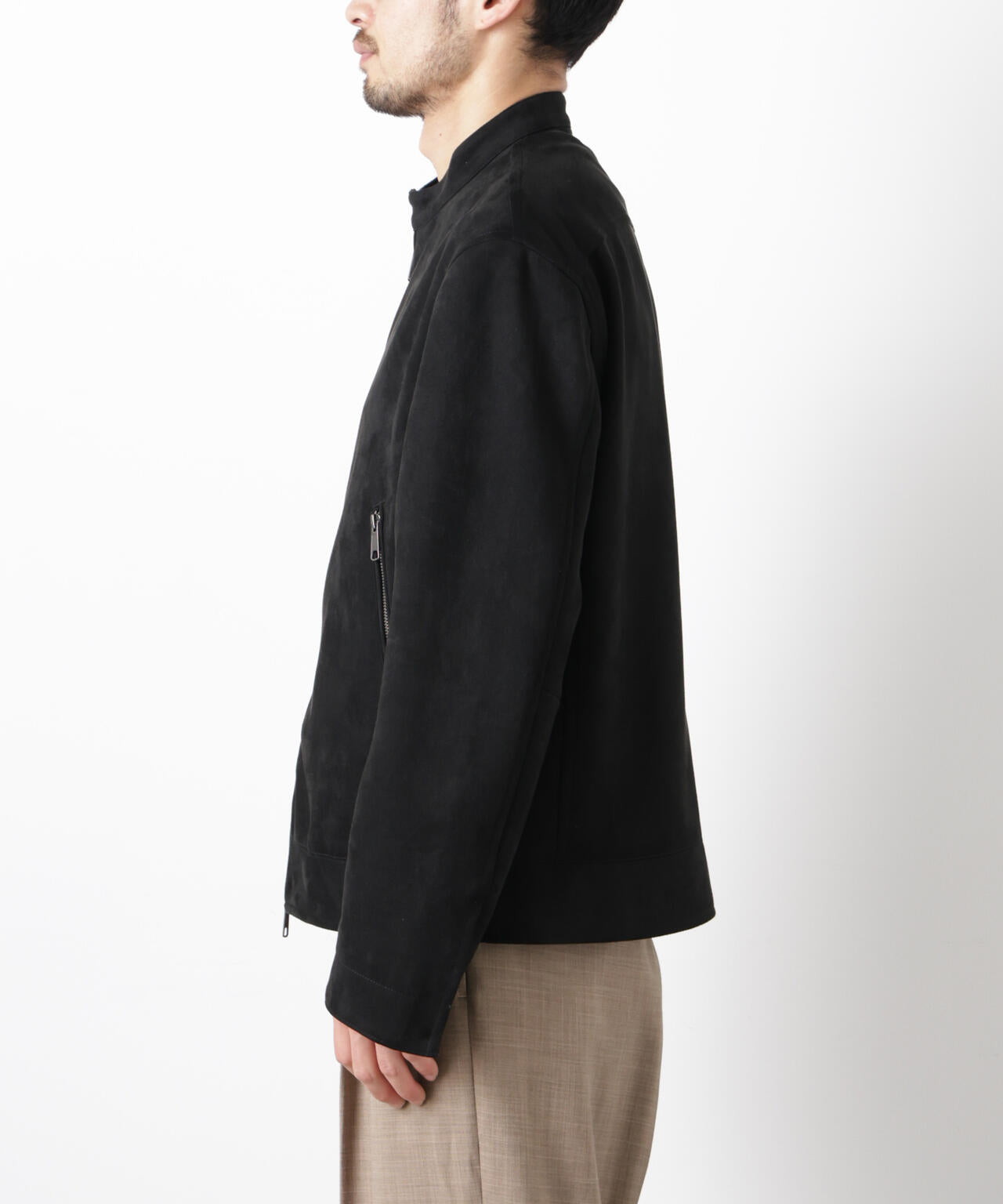 フェイクスエードバンドカラーライダースジャケット