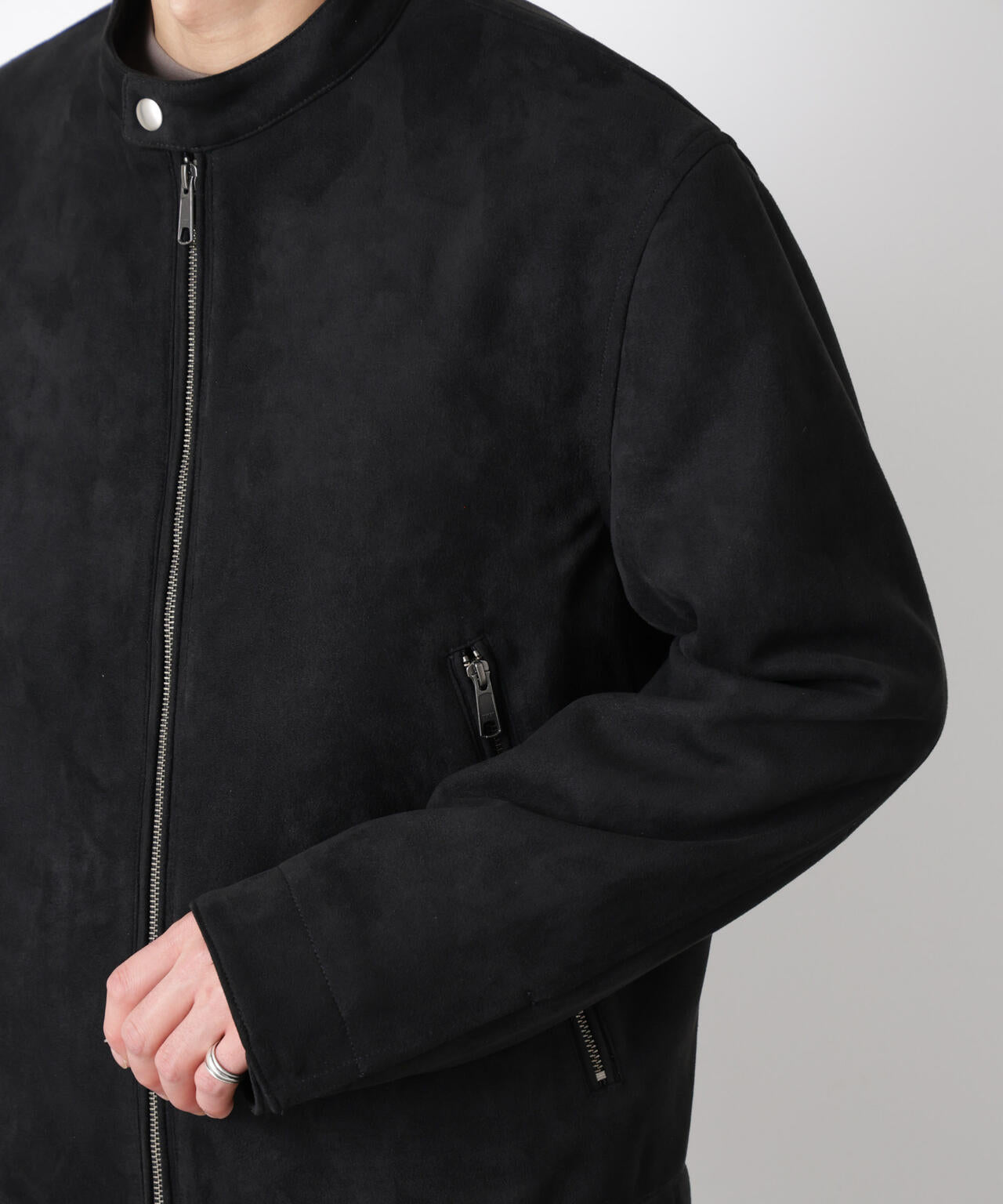 フェイクスエードバンドカラーライダースジャケット