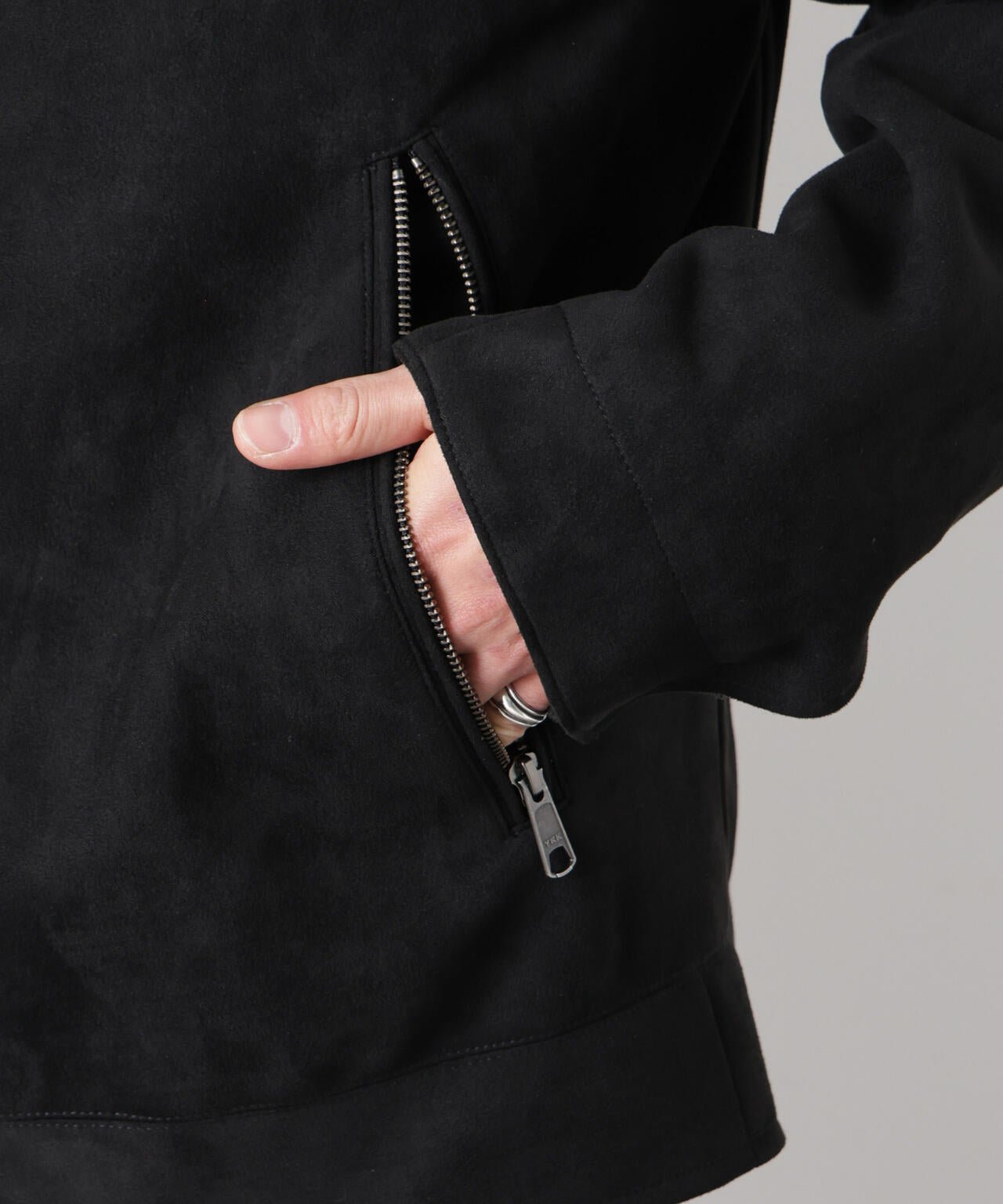 フェイクスエードバンドカラーライダースジャケット